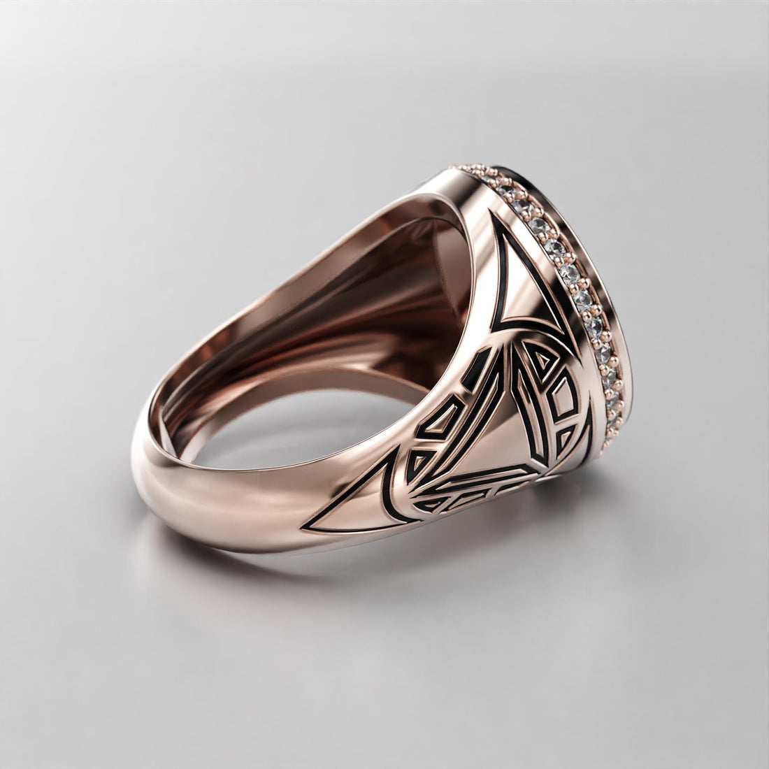 arc reactor signet ring with triangle stone, halo and black enamel, photo 8