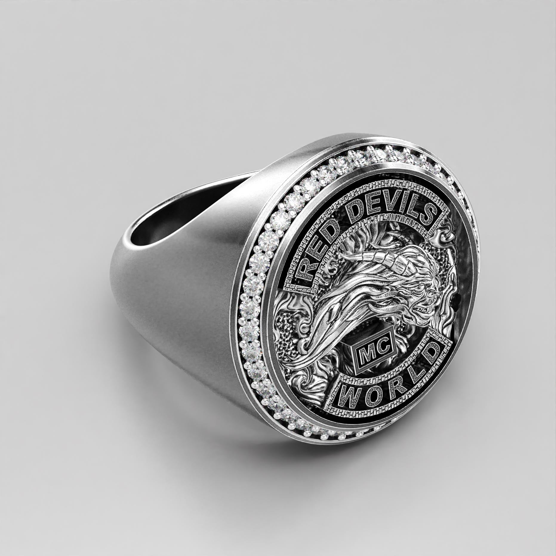 sterling silver biker signet ring with a sparkling stone halo, photo 5