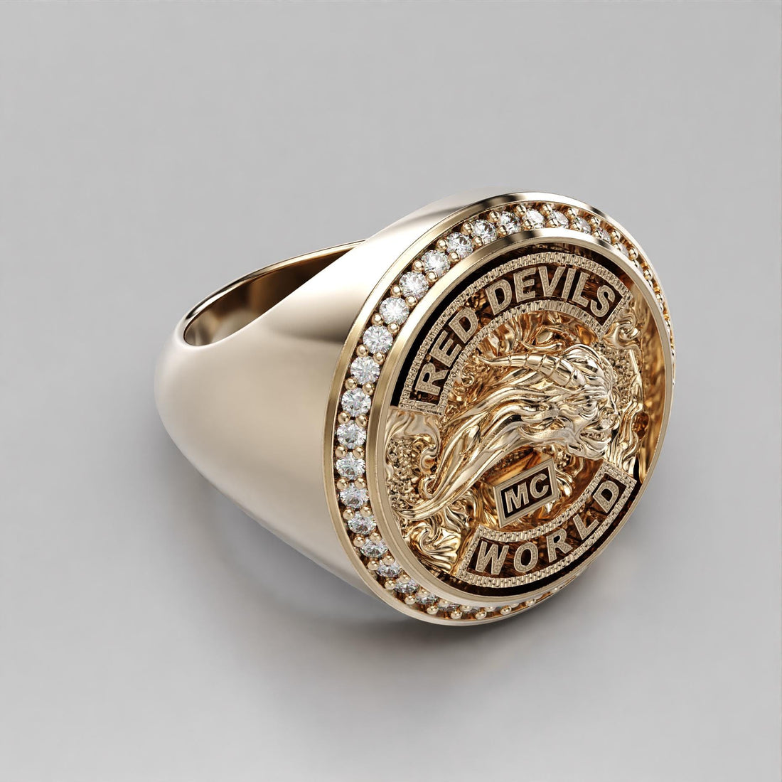 sterling silver biker signet ring with a sparkling stone halo, photo 7