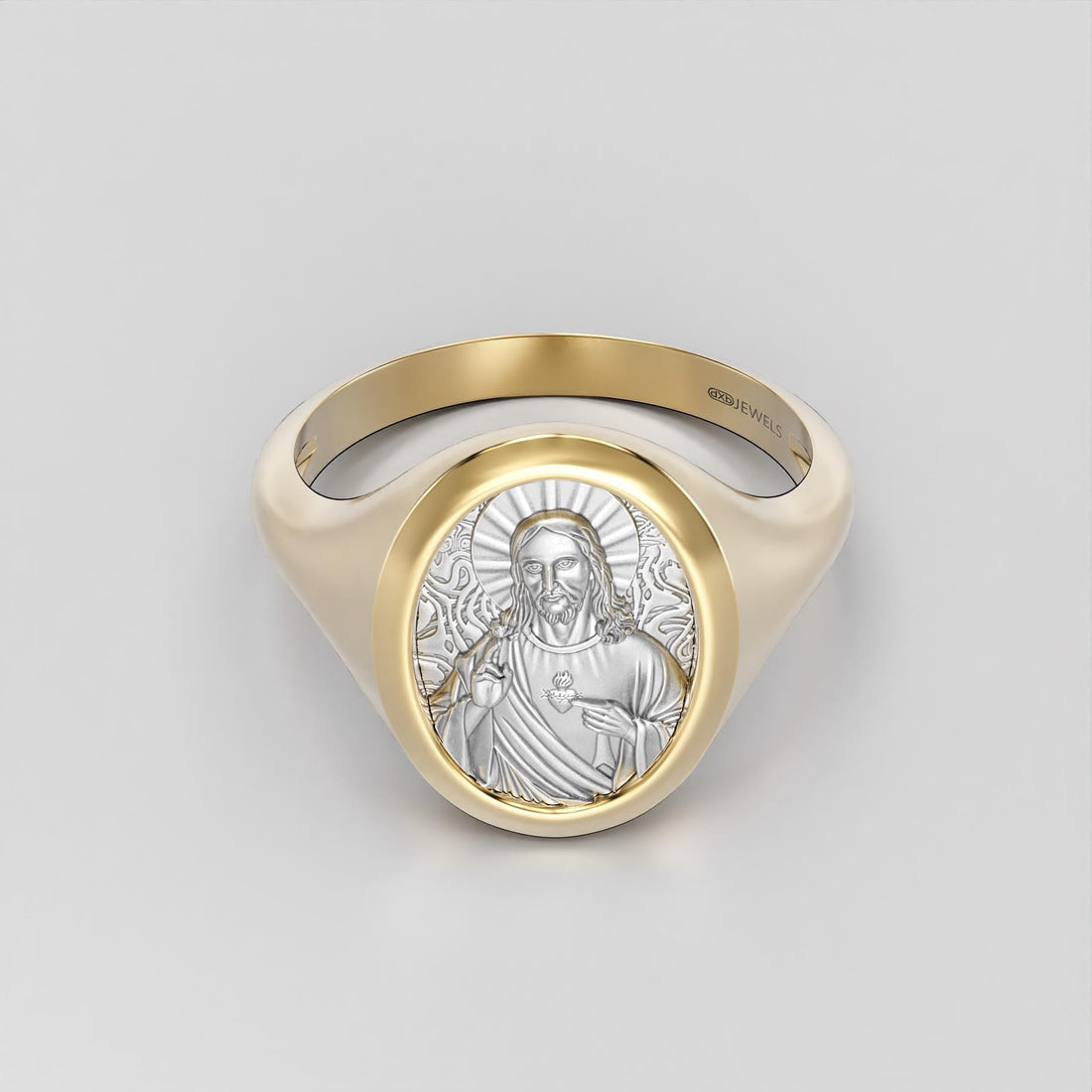 sacred heart of jesus signet ring, two-tone gold and silver, photo 5