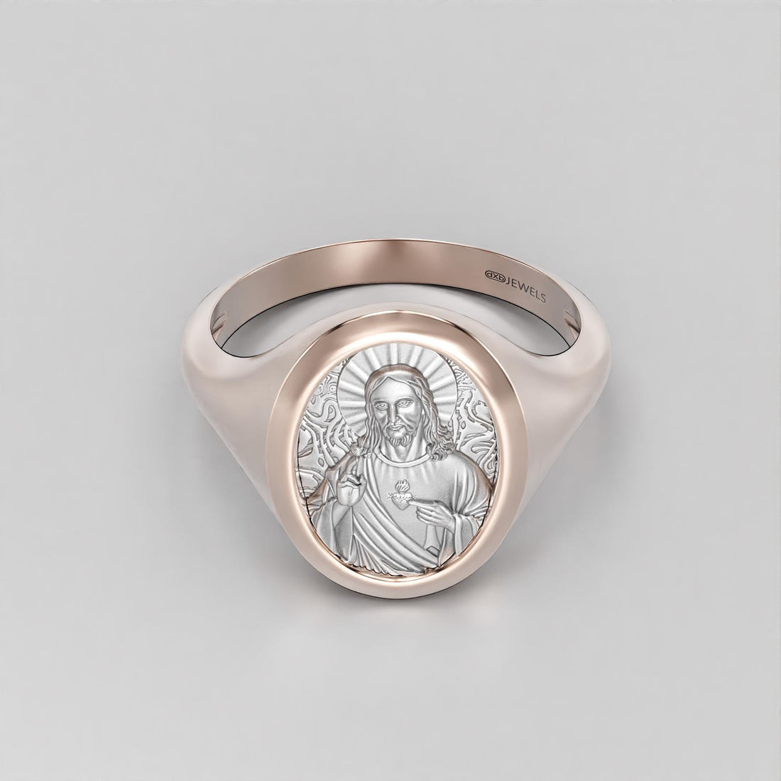 sacred heart of jesus signet ring, two-tone gold and silver, photo 4