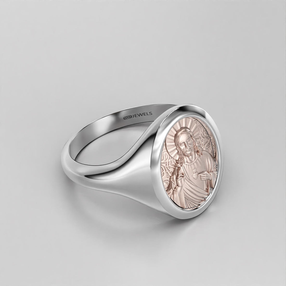 sacred heart of jesus signet ring, two-tone gold and silver, photo 7