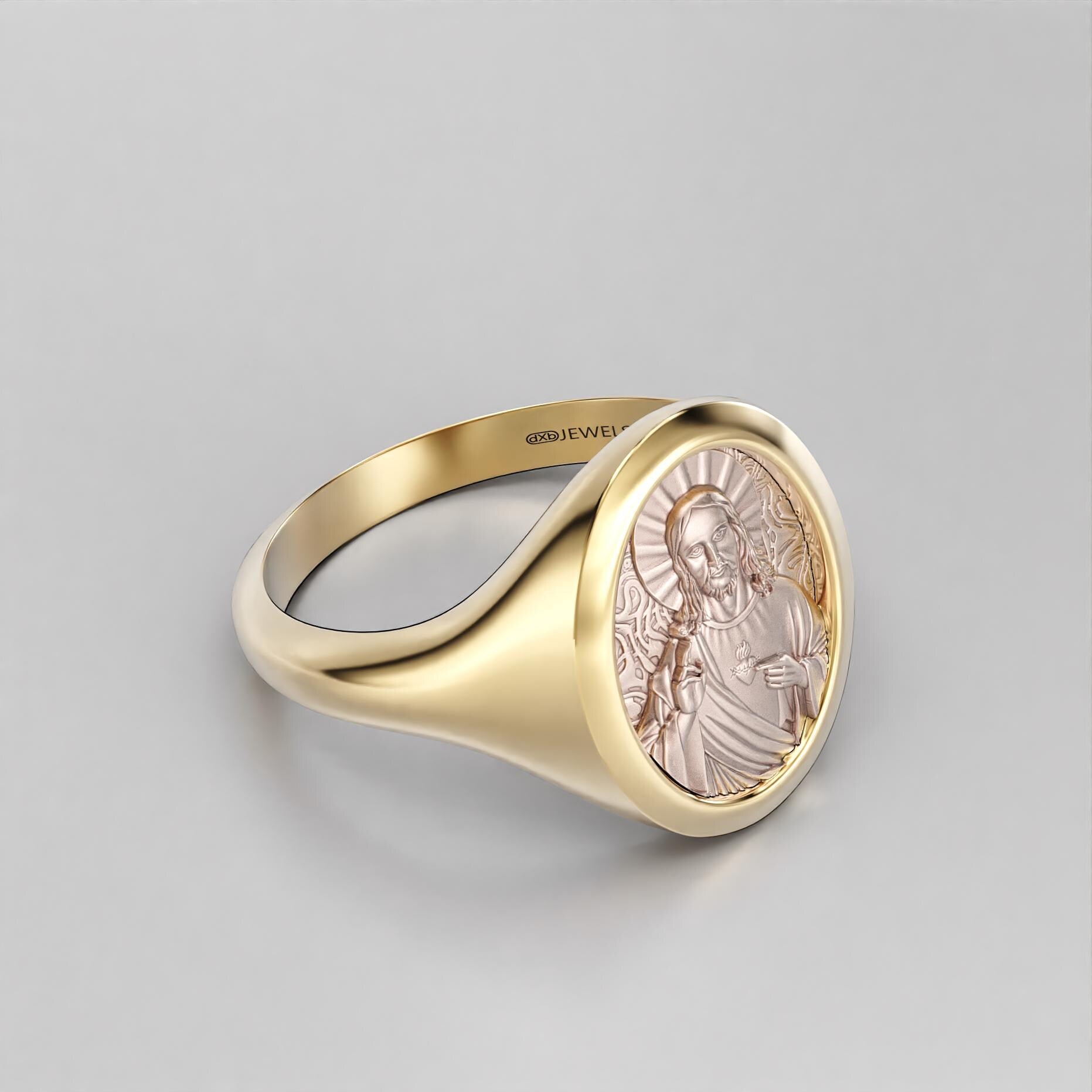 sacred heart of jesus signet ring, two-tone gold and silver, photo 8
