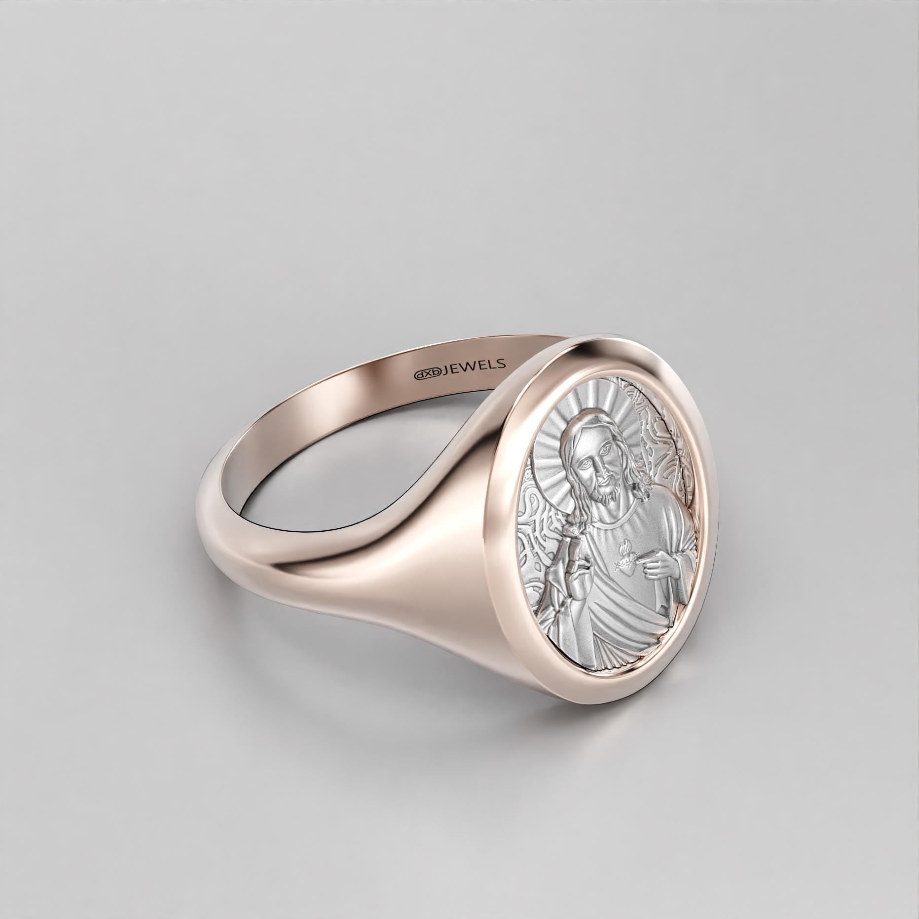 sacred heart of jesus signet ring, two-tone gold and silver, photo 9