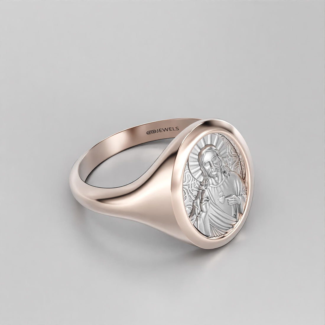 sacred heart of jesus signet ring, two-tone gold and silver, photo 9