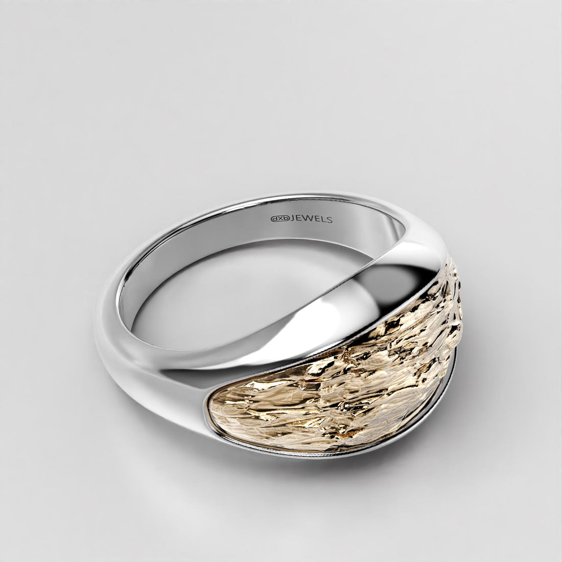 textured gold and silver statement ring, rugged overlay band, photo 4
