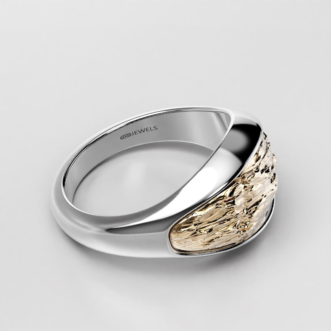 textured gold and silver statement ring, rugged overlay band, photo 5