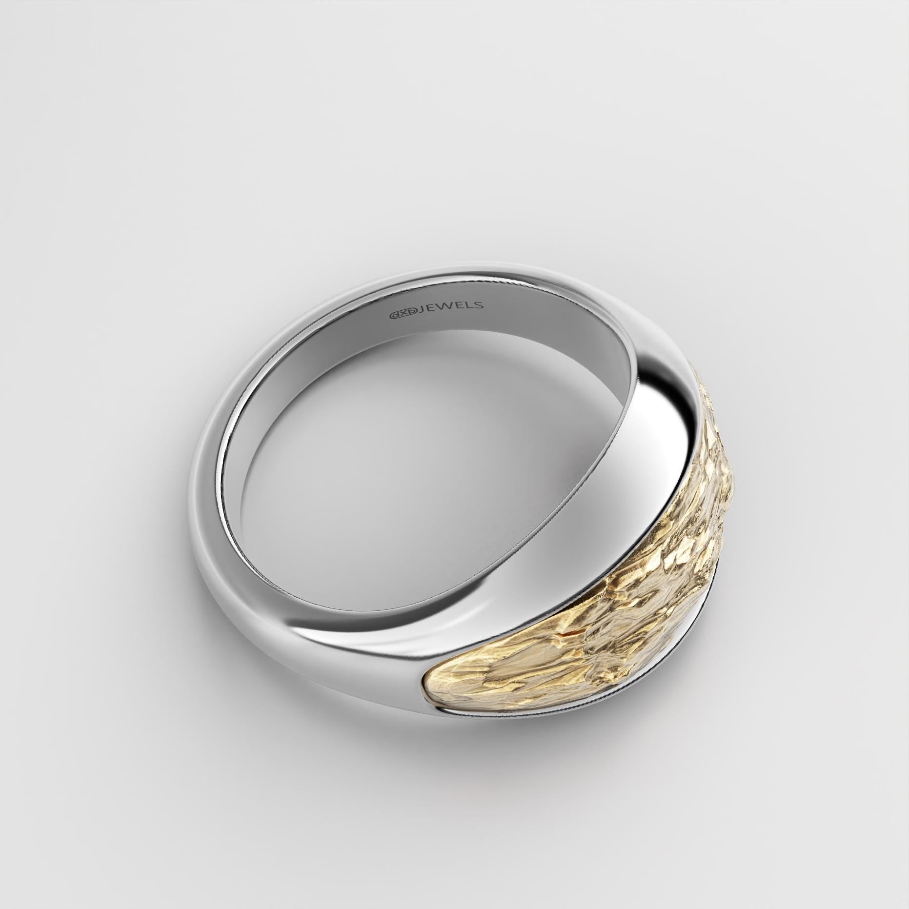 textured gold and silver statement ring, rugged overlay band, photo 2