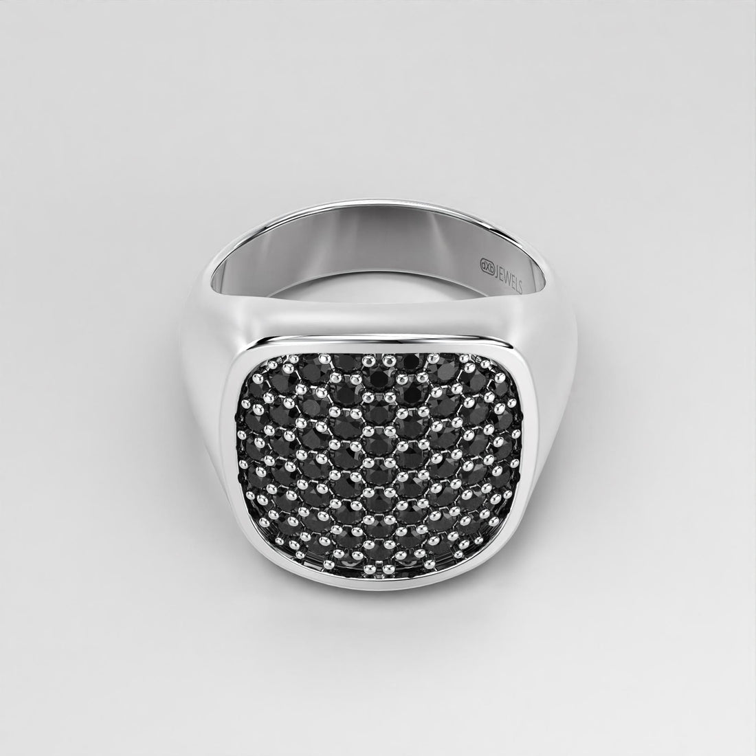 black pave cushion signet ring in sterling silver and gold, photo 2