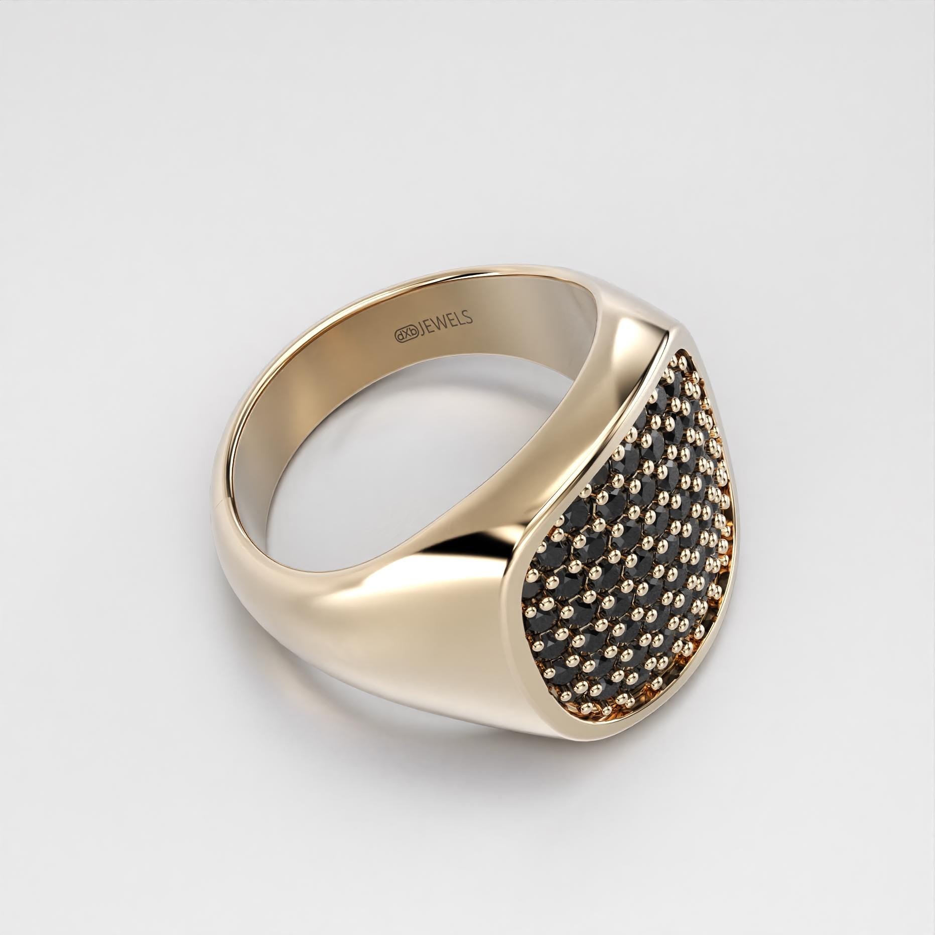 black pave cushion signet ring in sterling silver and gold, photo 5