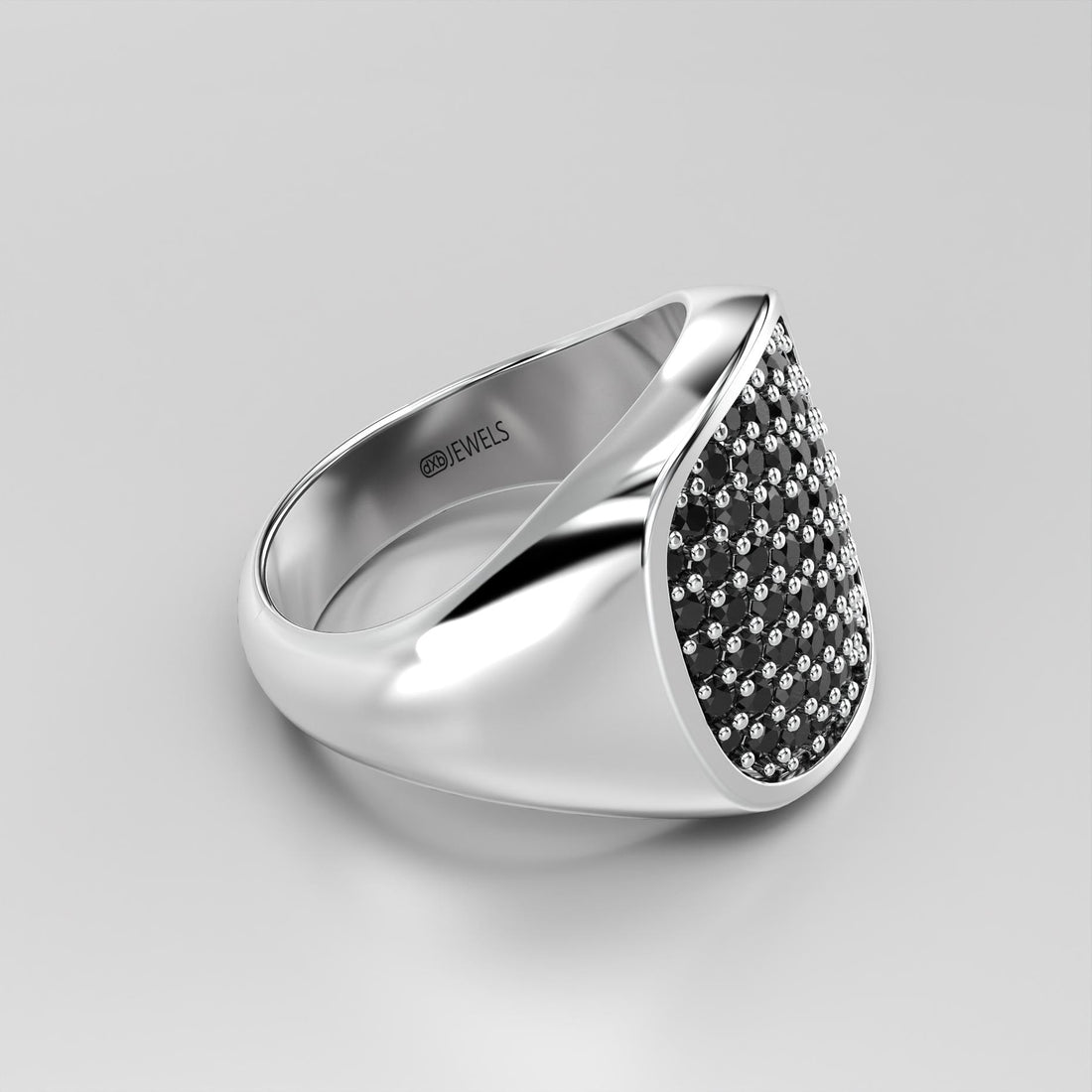 black pave cushion signet ring in sterling silver and gold, photo 3