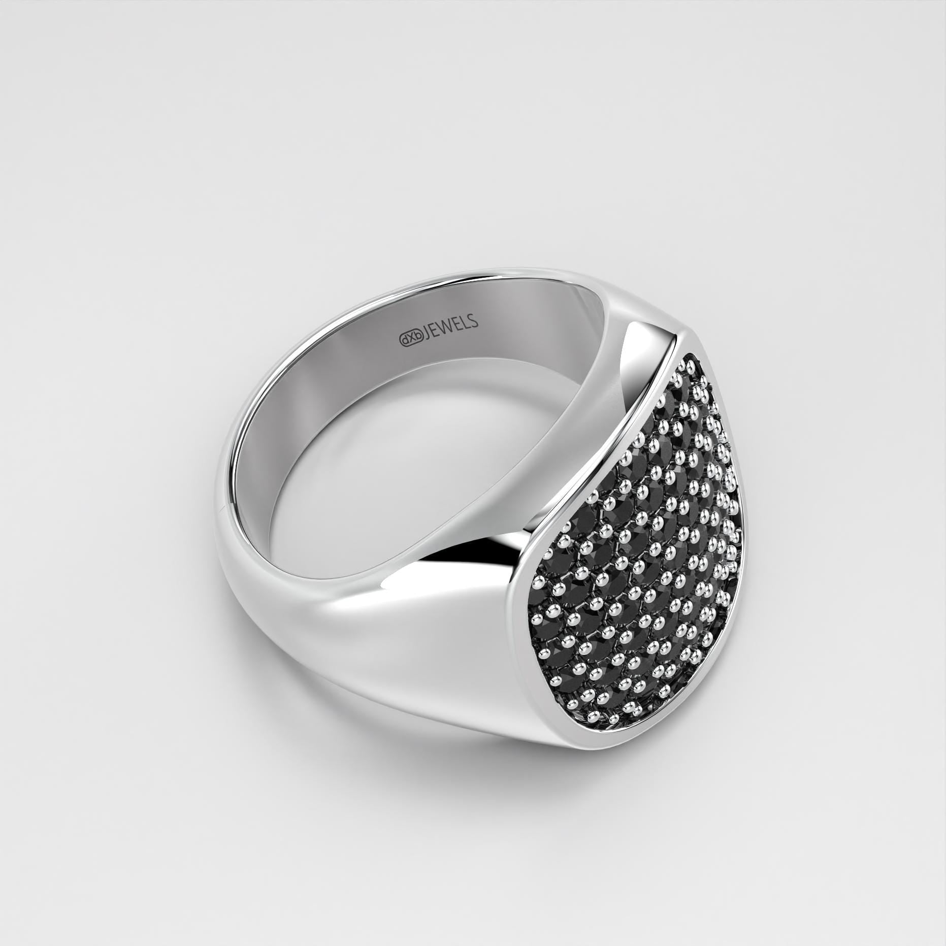 black pave cushion signet ring in sterling silver and gold, photo 4