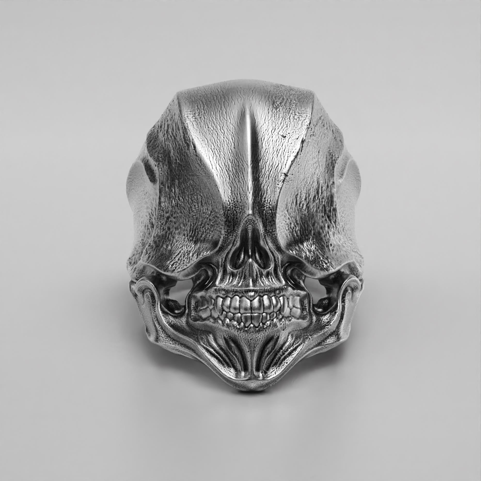 antique skull ring in oxidized silver, photo 4