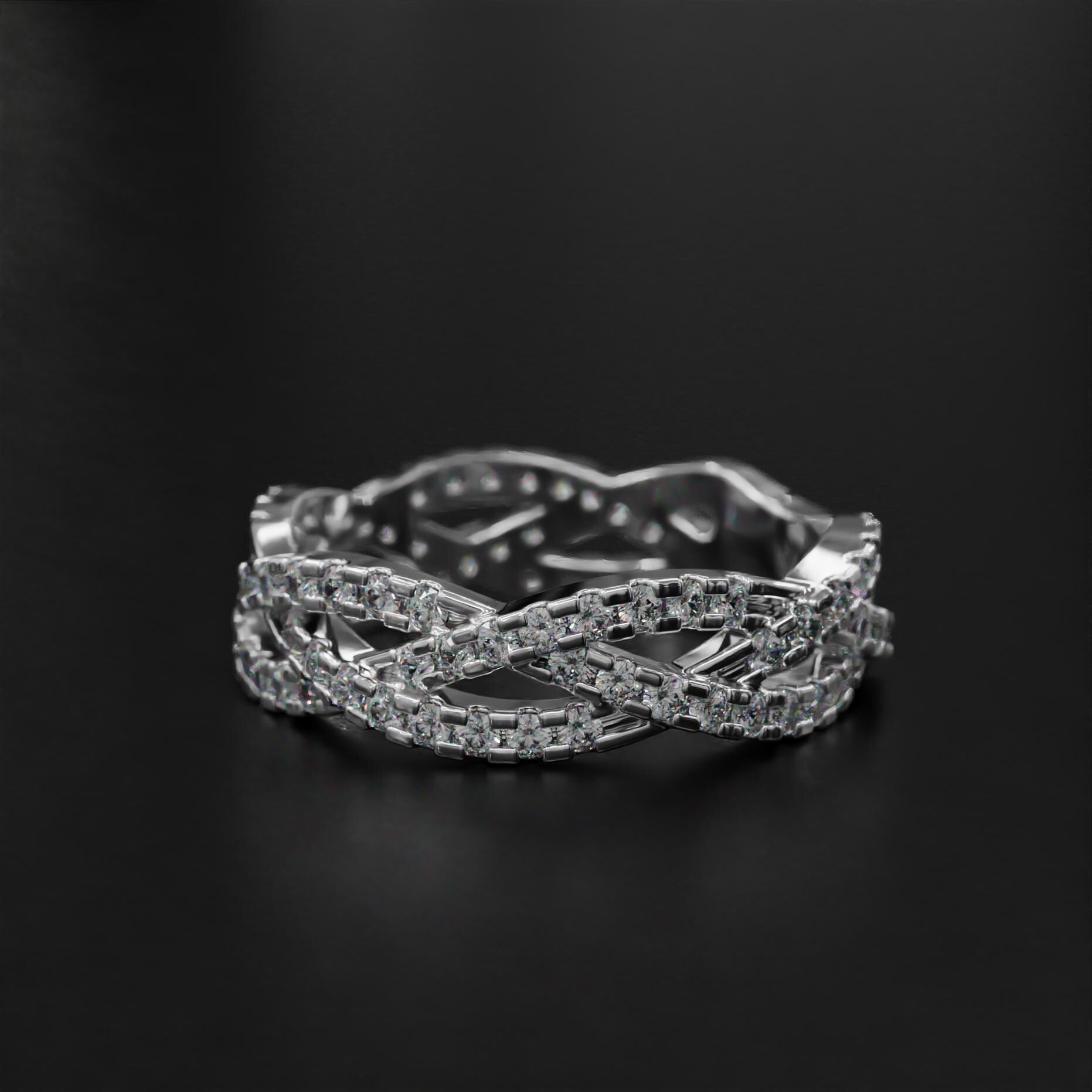 twisted braided gold ring with sparkling stone accents, photo 2