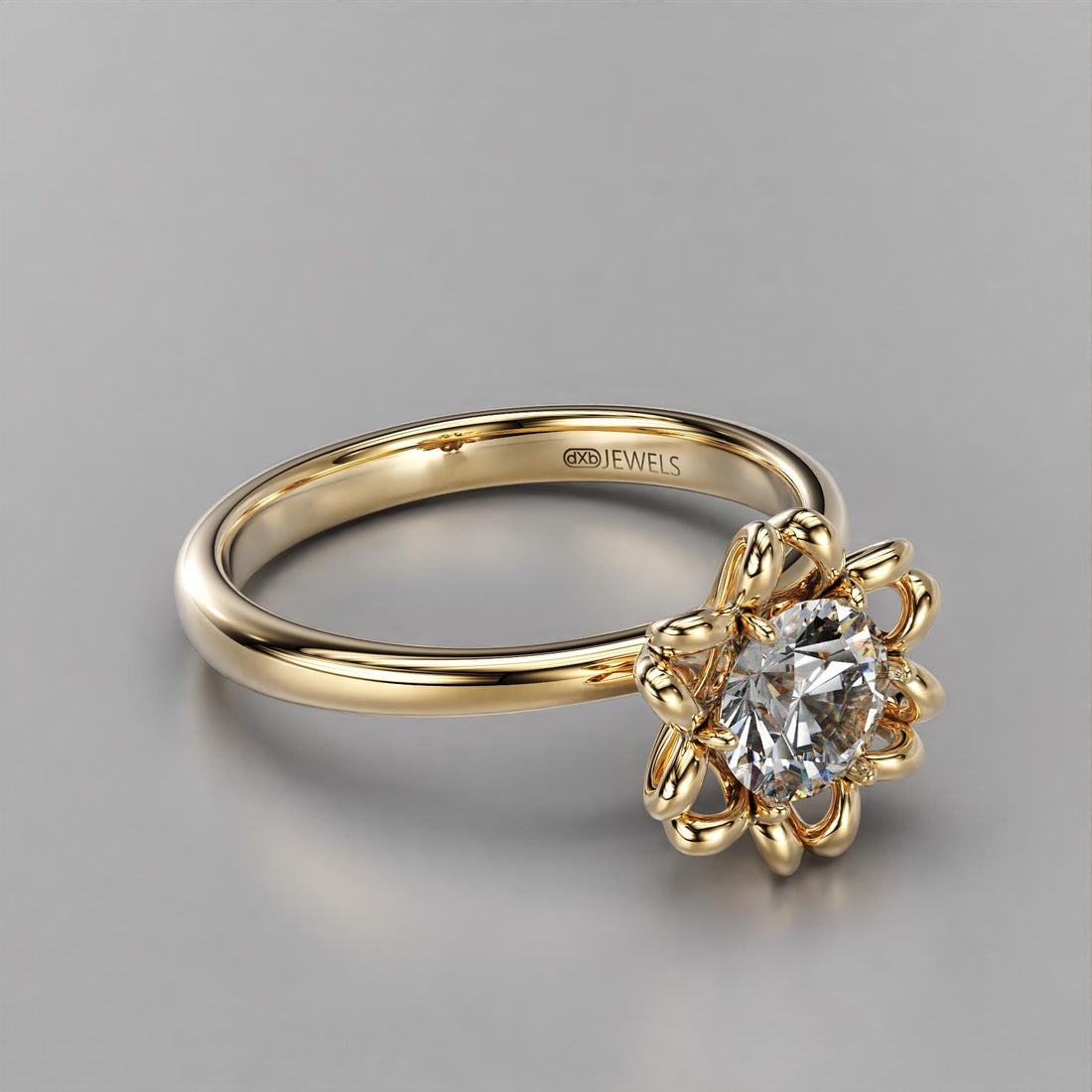 modern flower engagement ring with a stone center, photo 4