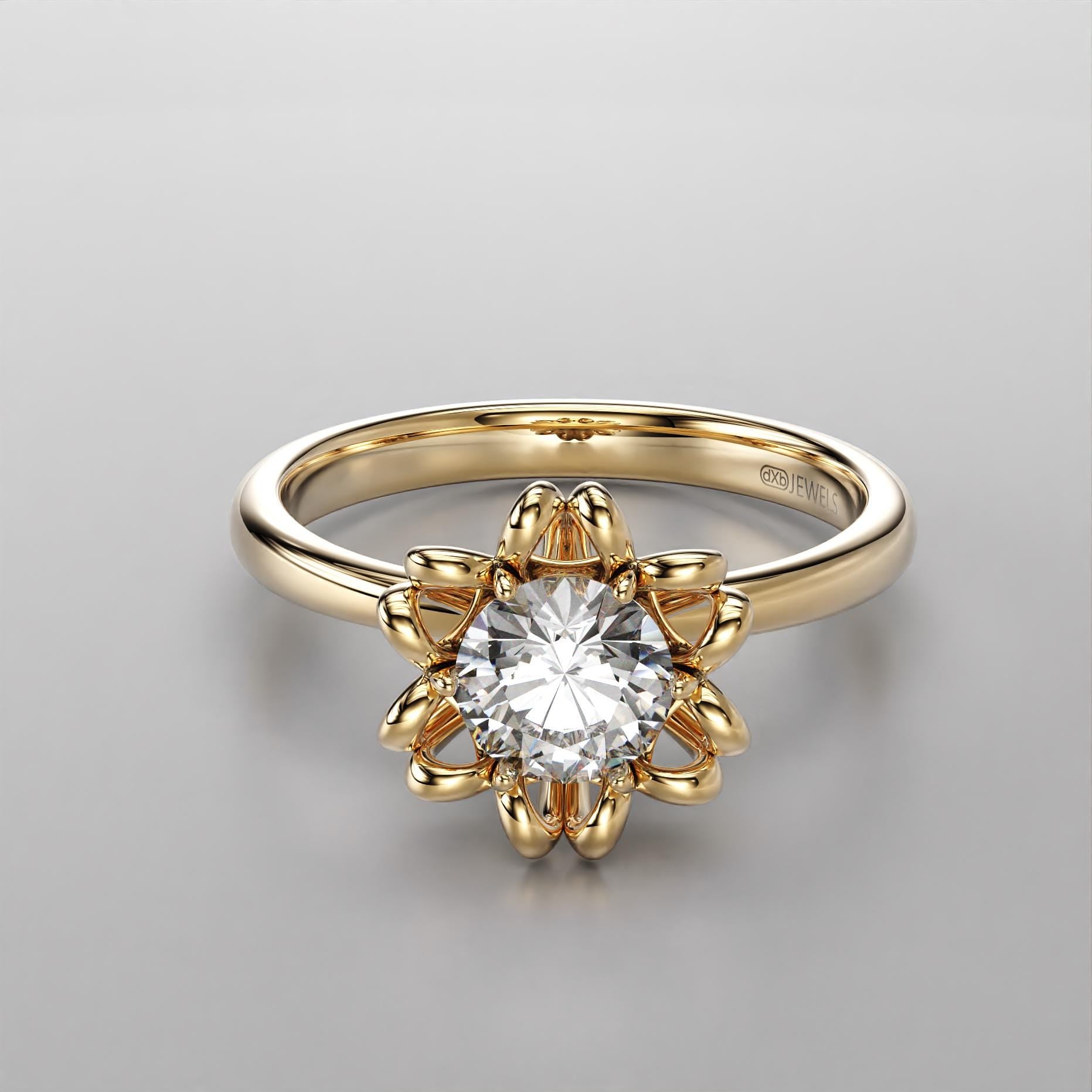modern flower engagement ring with a stone center, photo 5