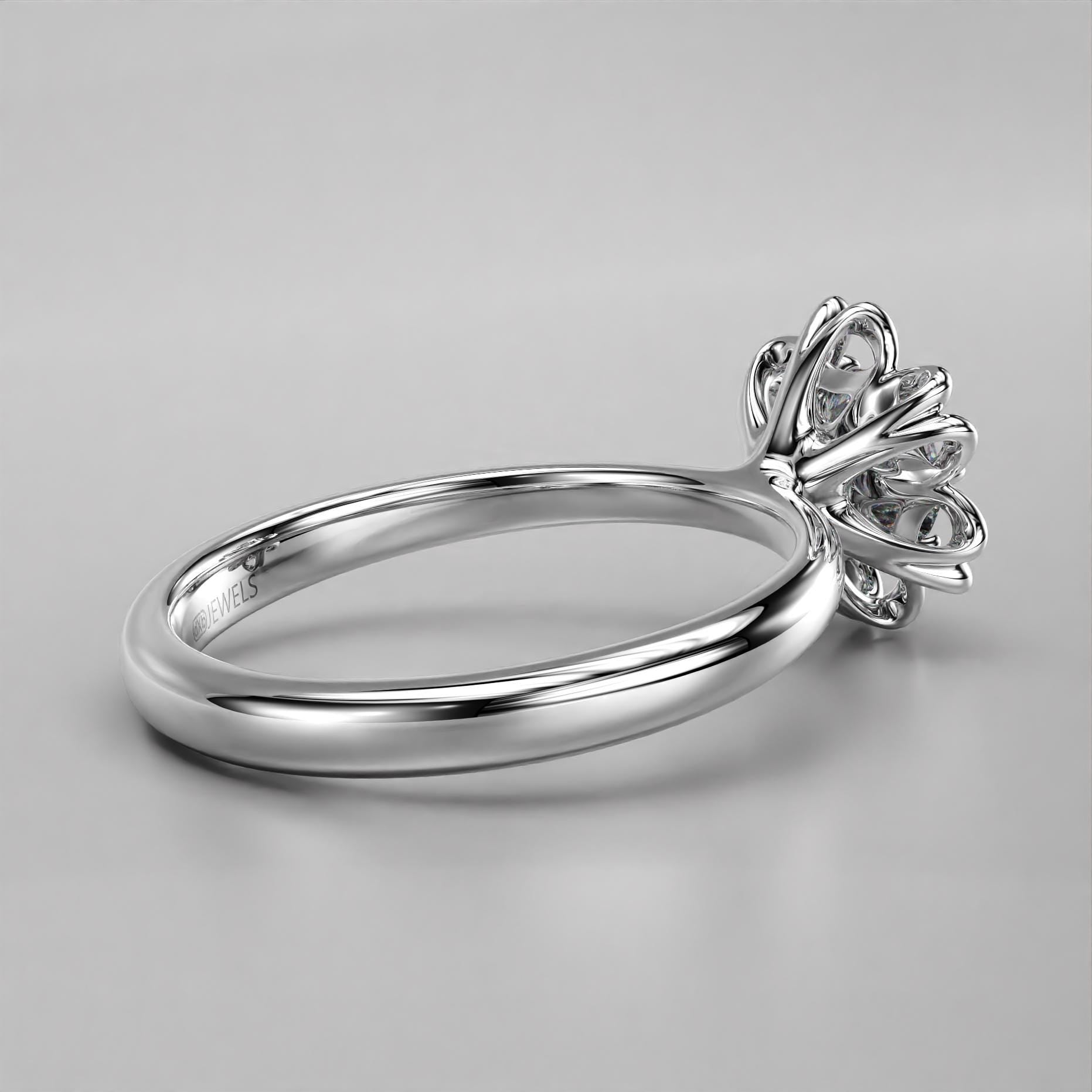 modern flower engagement ring with a stone center, photo 2