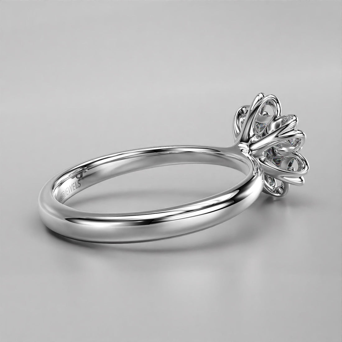 modern flower engagement ring with a stone center, photo 2