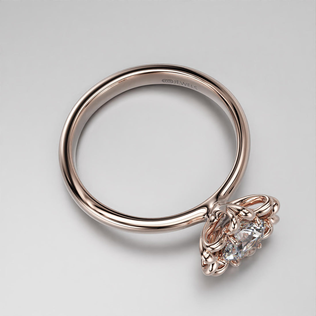 modern flower engagement ring with a stone center, photo 10