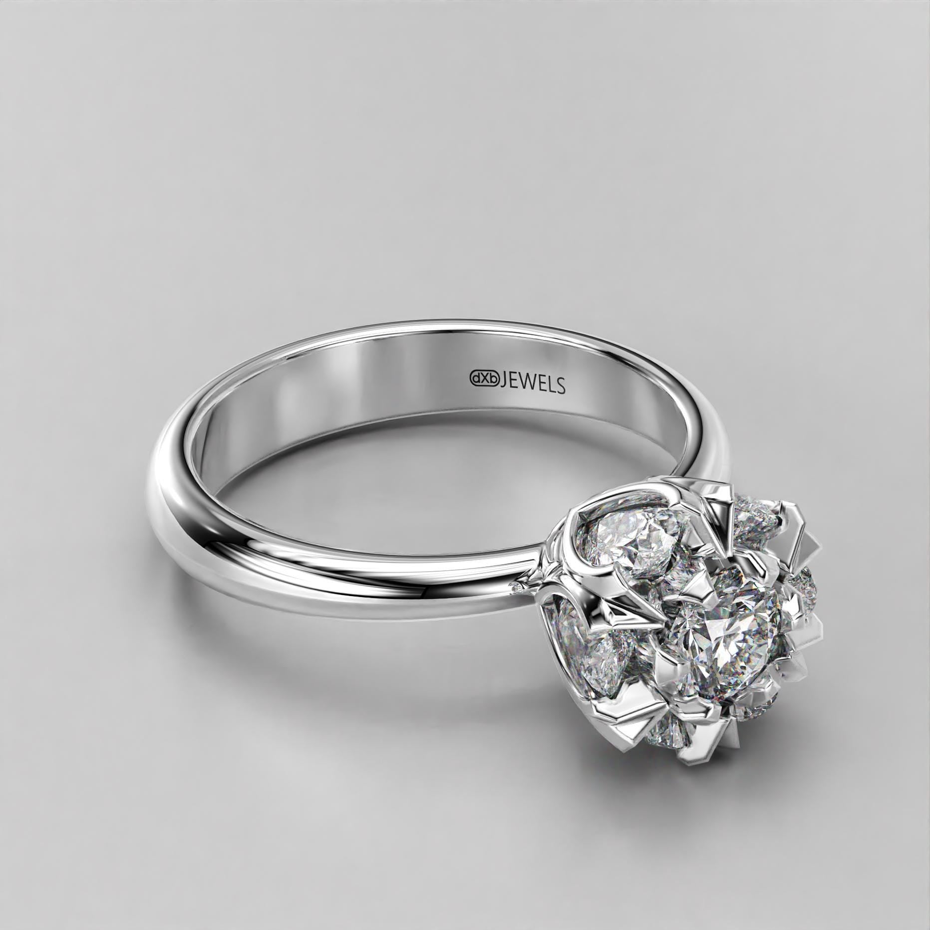 art deco floral wedding ring with a stone cluster, photo 4