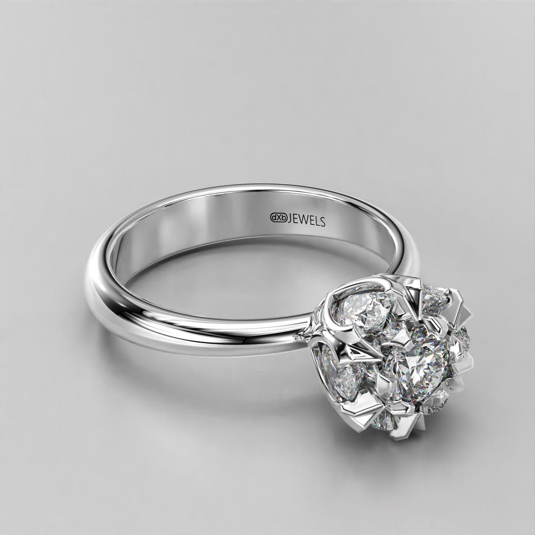 art deco floral wedding ring with a stone cluster, photo 4