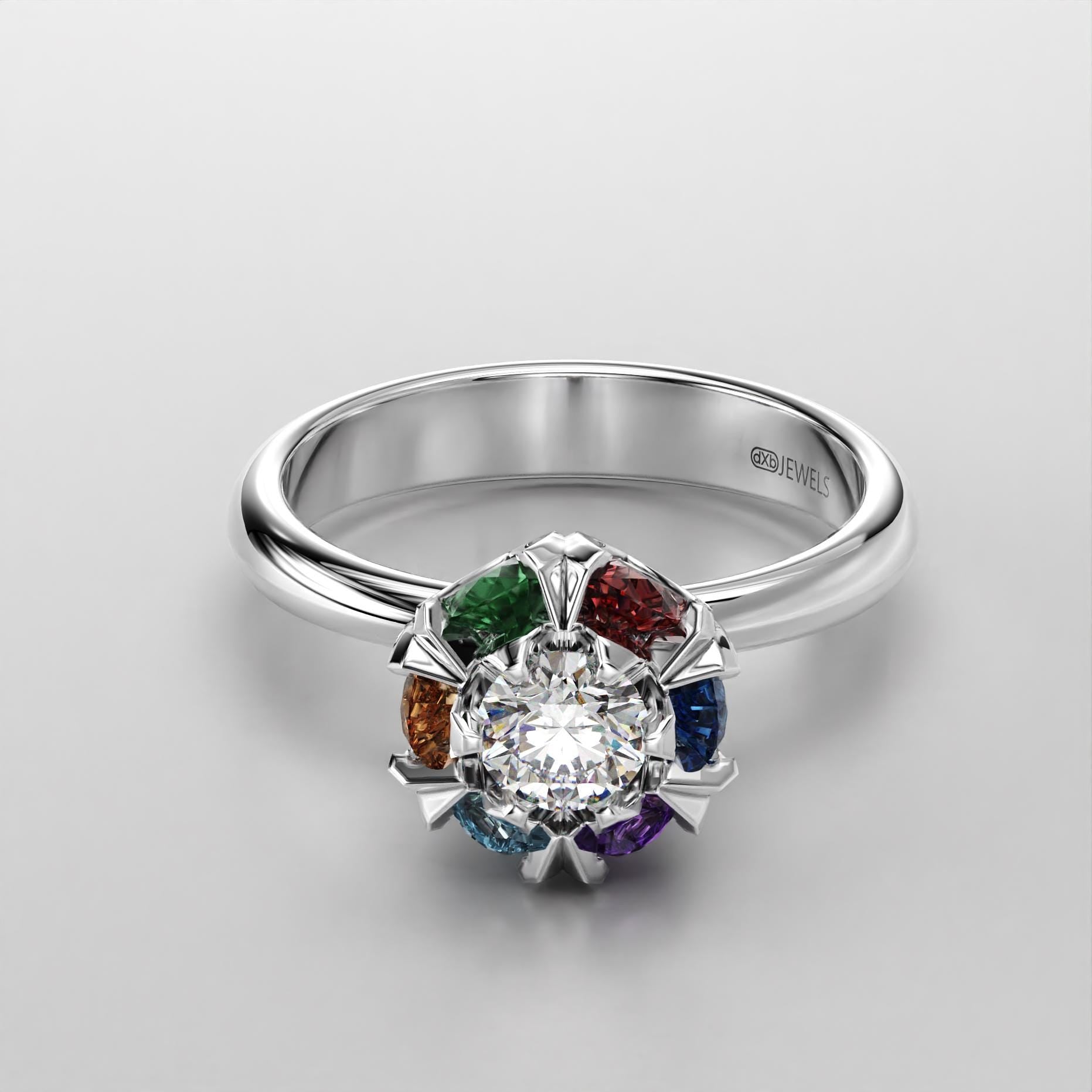 art deco floral wedding ring with a stone cluster, photo 2