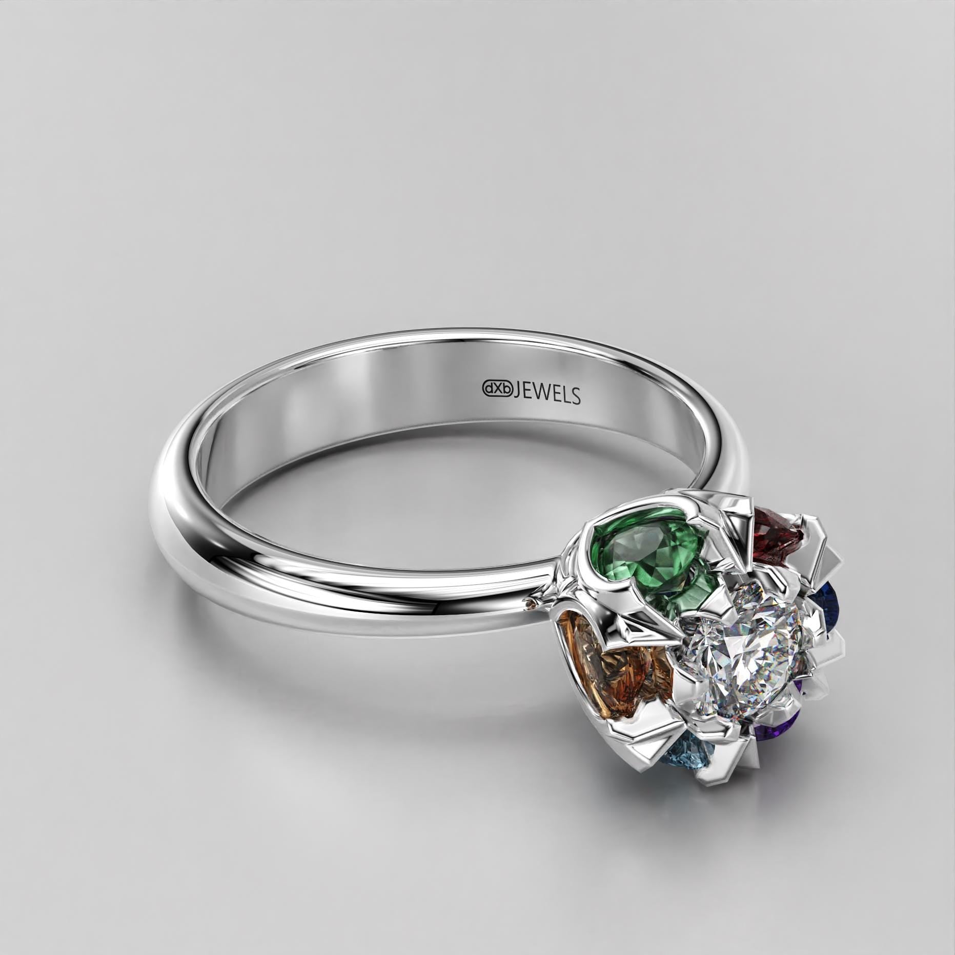 art deco floral wedding ring with a stone cluster, photo 1