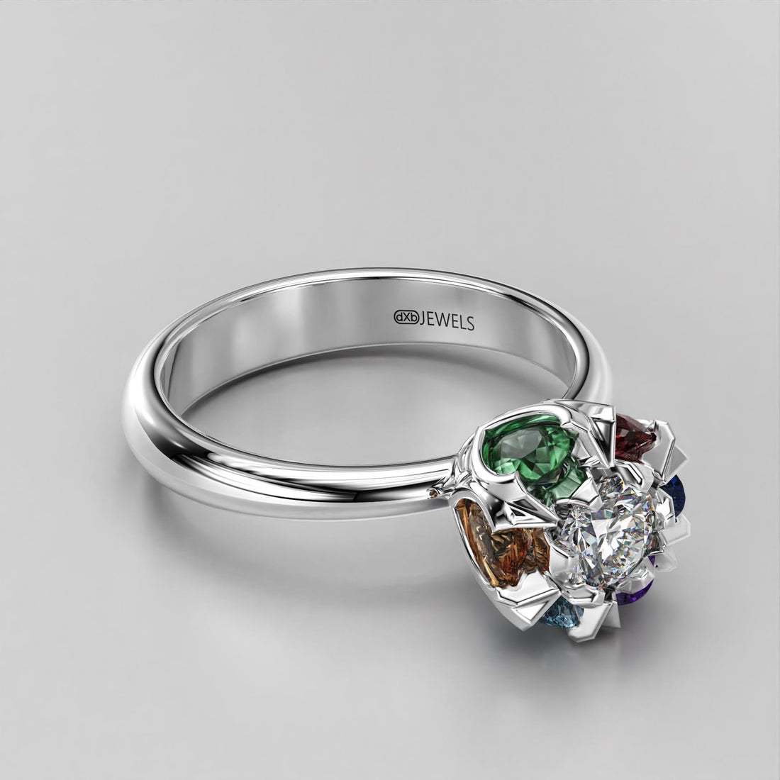 art deco floral wedding ring with a stone cluster, photo 1