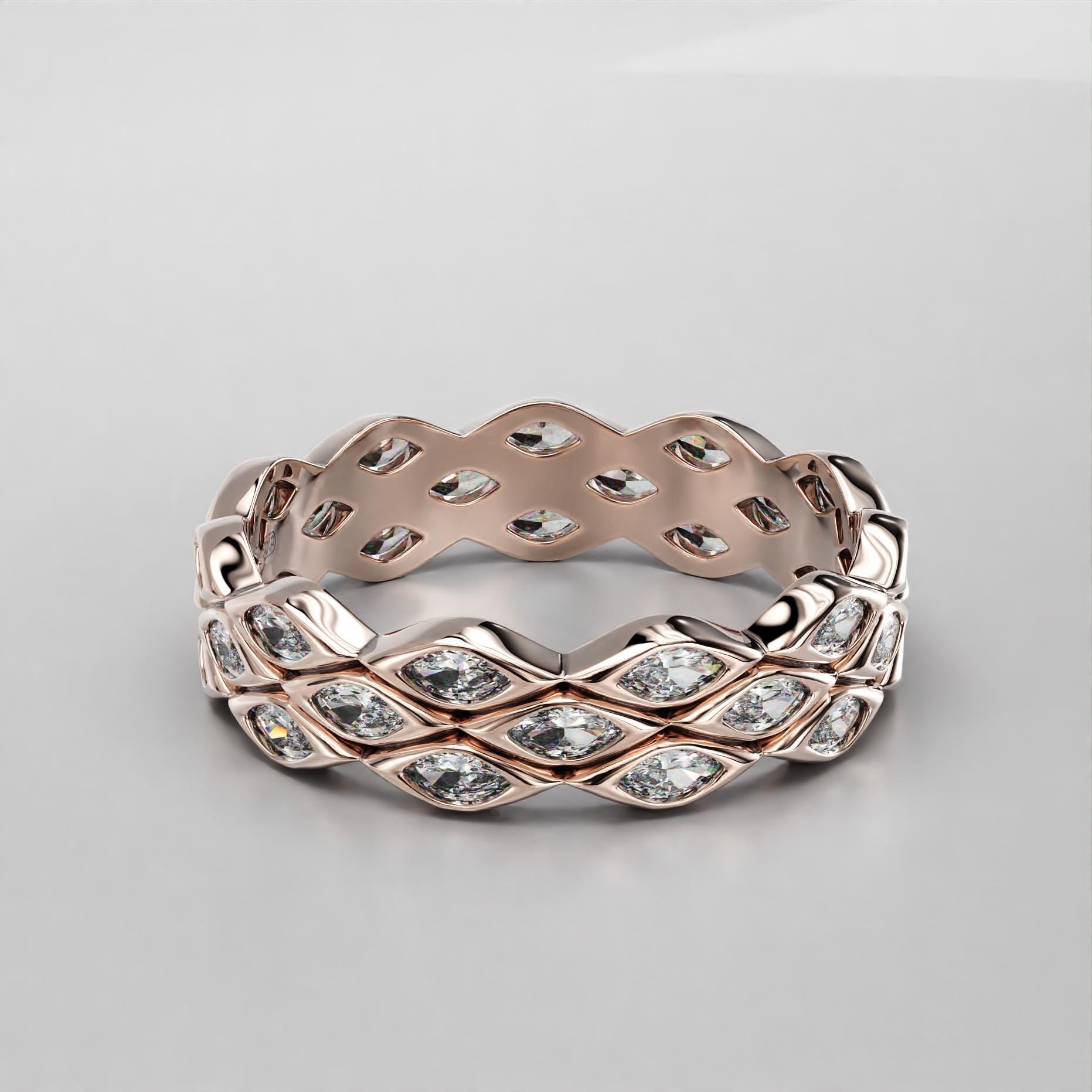 modern marquise wedding ring with sparkling stones, photo 3