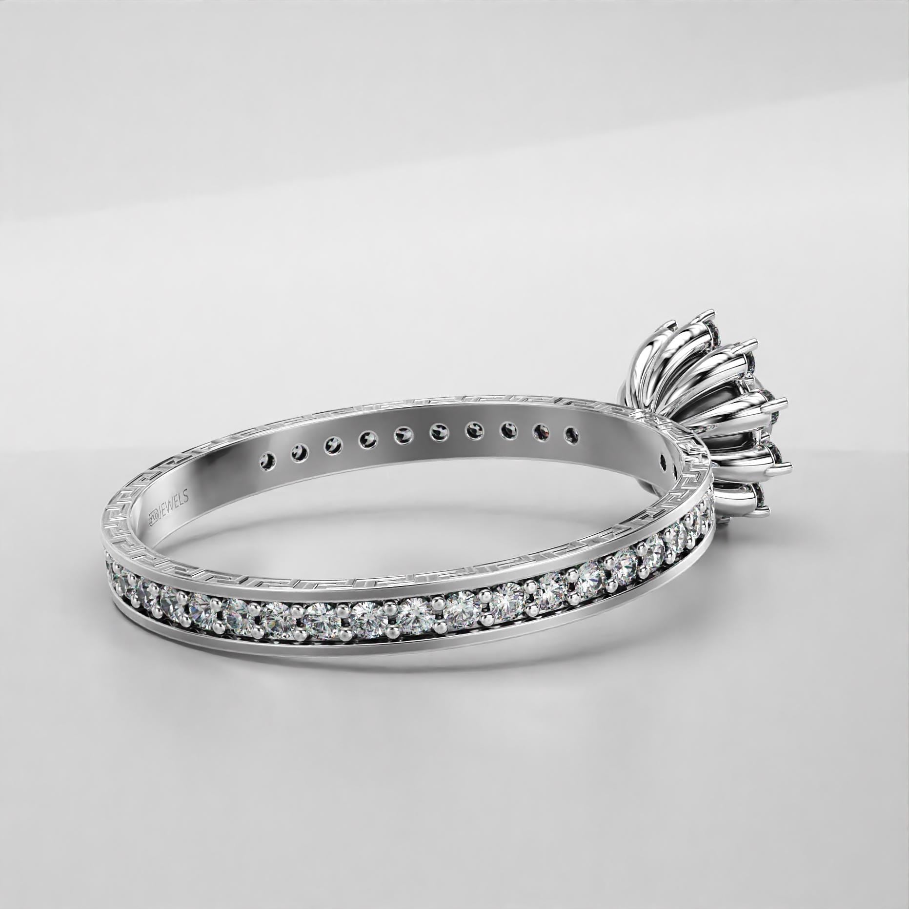 pearl wedding ring with greek key motif in gold, photo 3