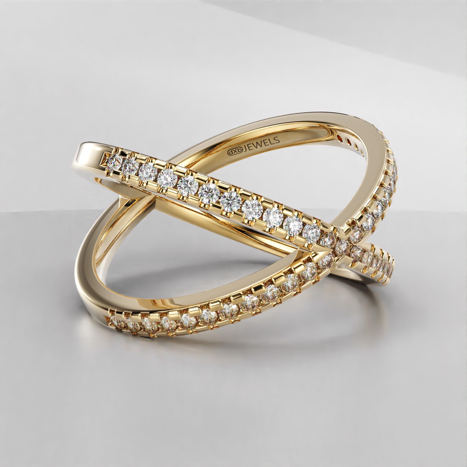 criss-cross band ring with moissanite stones in sterling silver and gold, photo 8