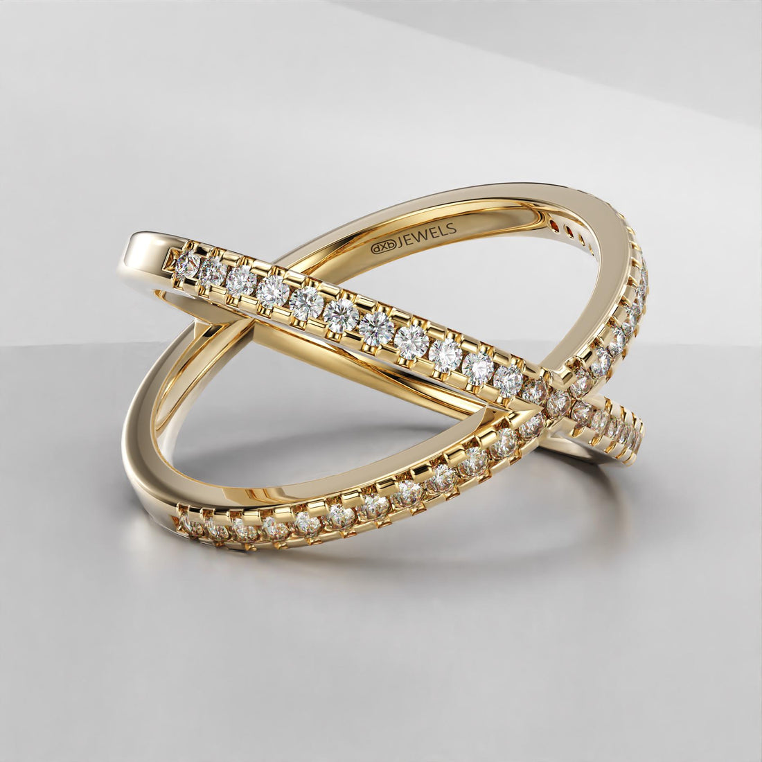 criss-cross band ring with moissanite stones in sterling silver and gold, photo 8