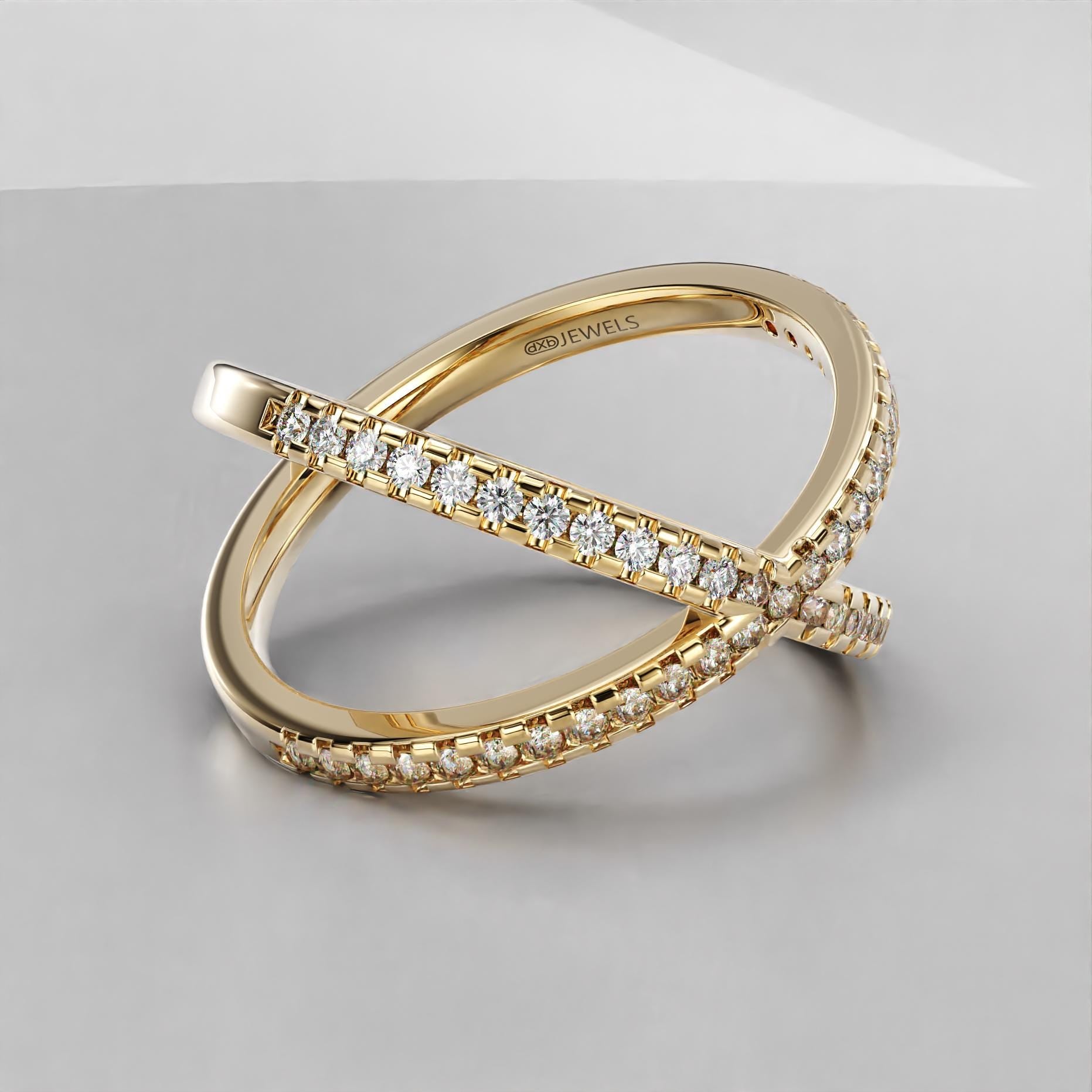 criss-cross band ring with moissanite stones in sterling silver and gold, photo 7
