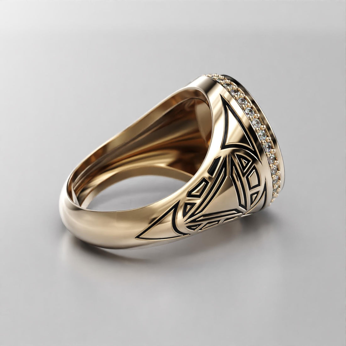 arc reactor signet ring with triangle stone, halo and black enamel, photo 6