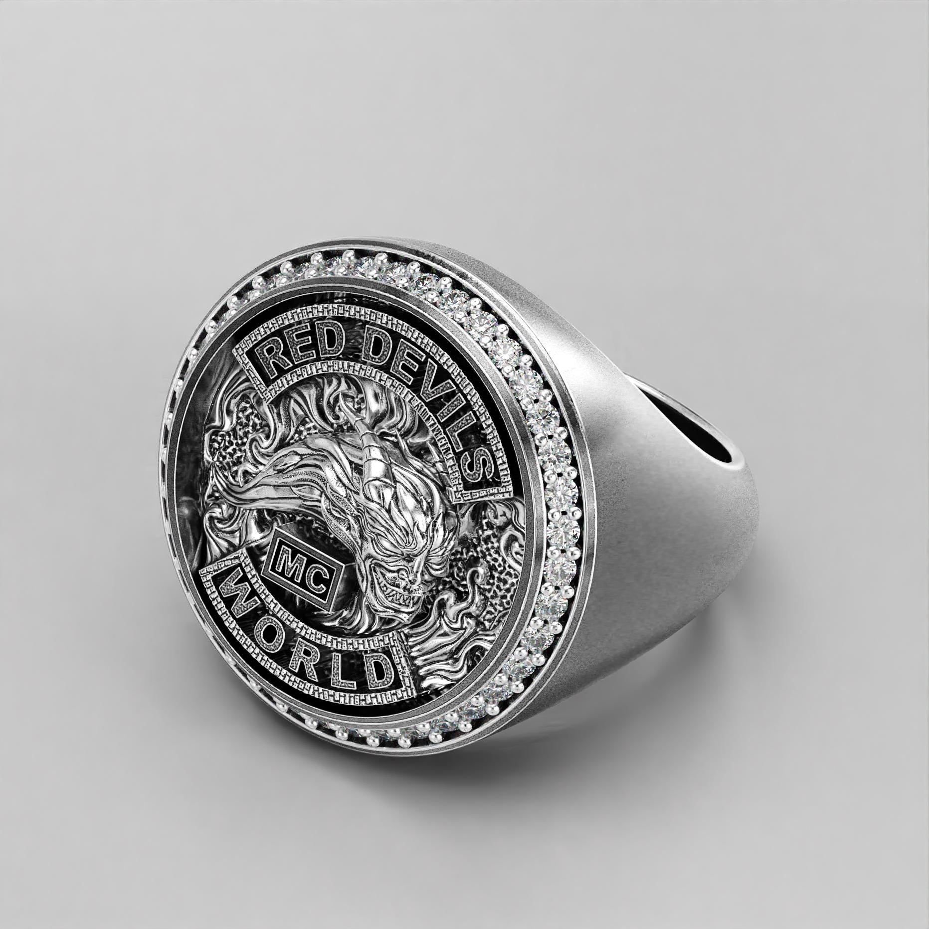 sterling silver biker signet ring with a sparkling stone halo, photo 6