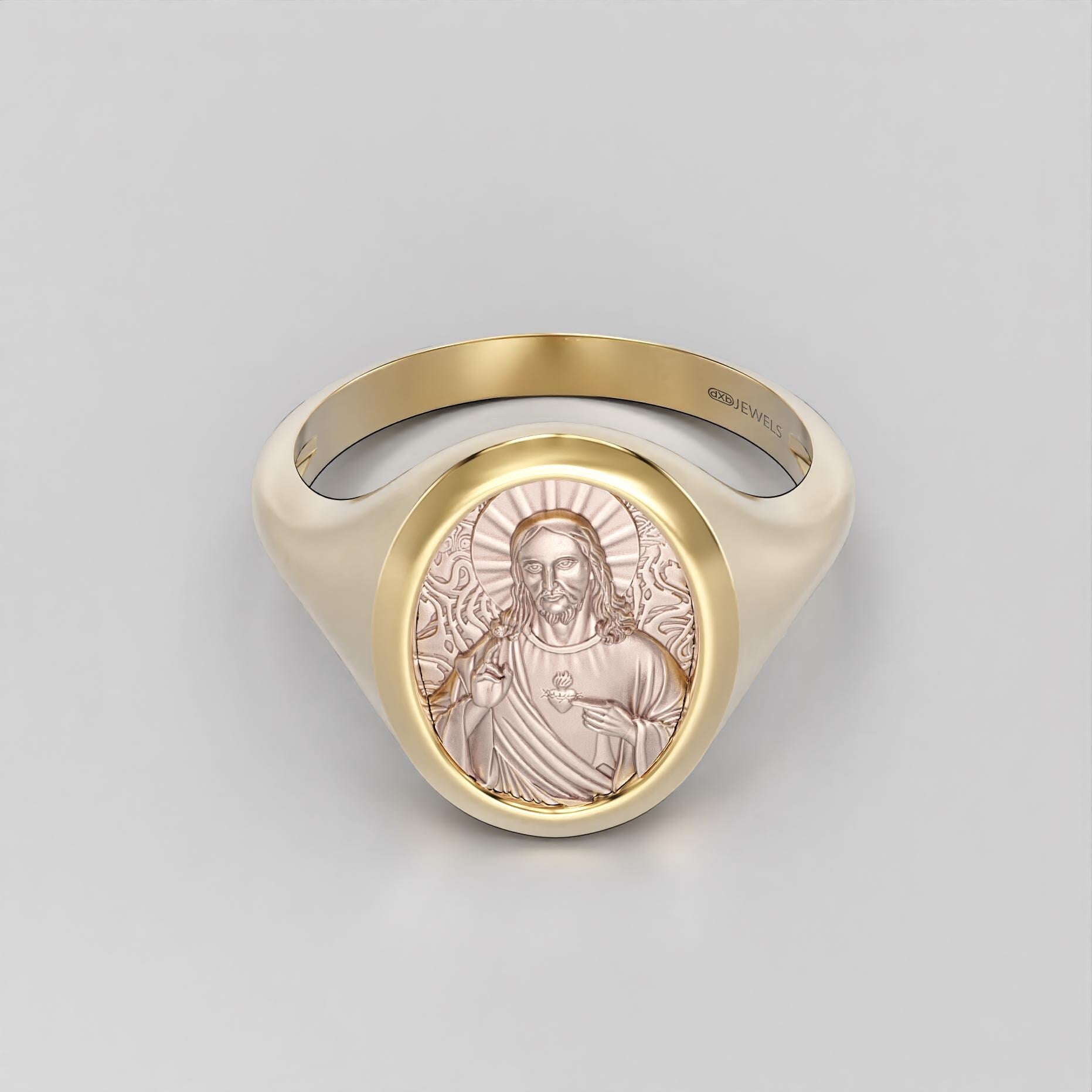 sacred heart of jesus signet ring, two-tone gold and silver, photo 6