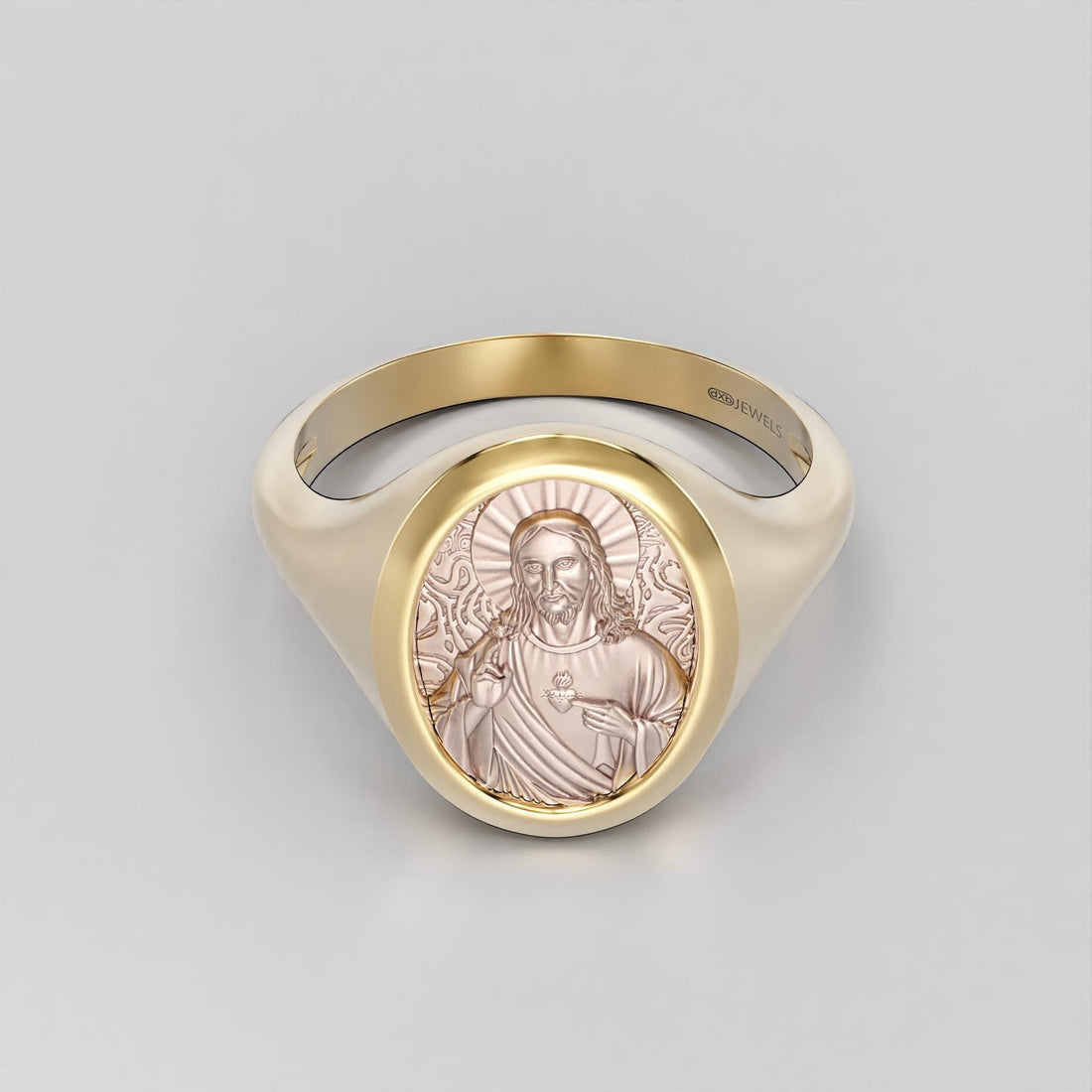 sacred heart of jesus signet ring, two-tone gold and silver, photo 6