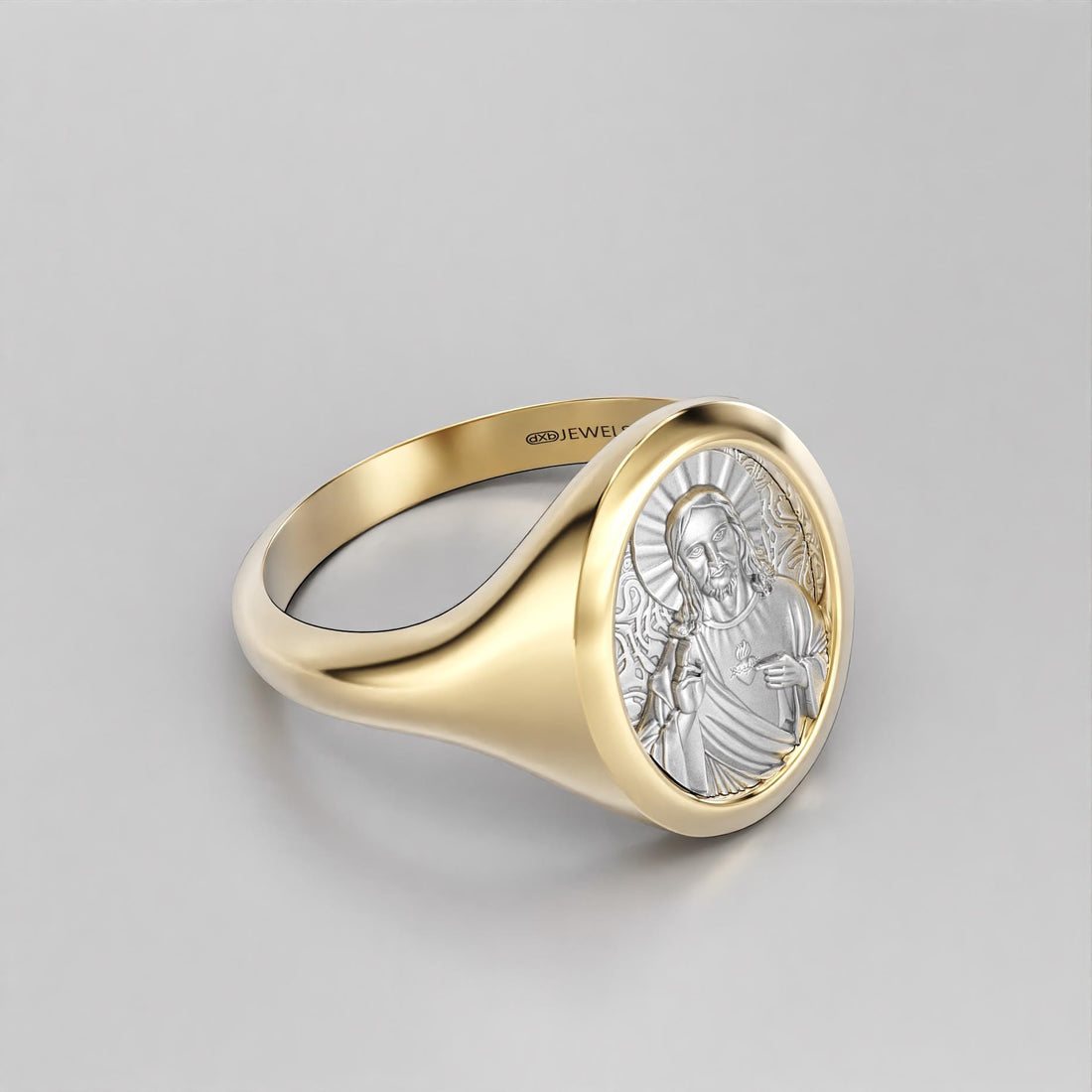 sacred heart of jesus signet ring, two-tone gold and silver, photo 10