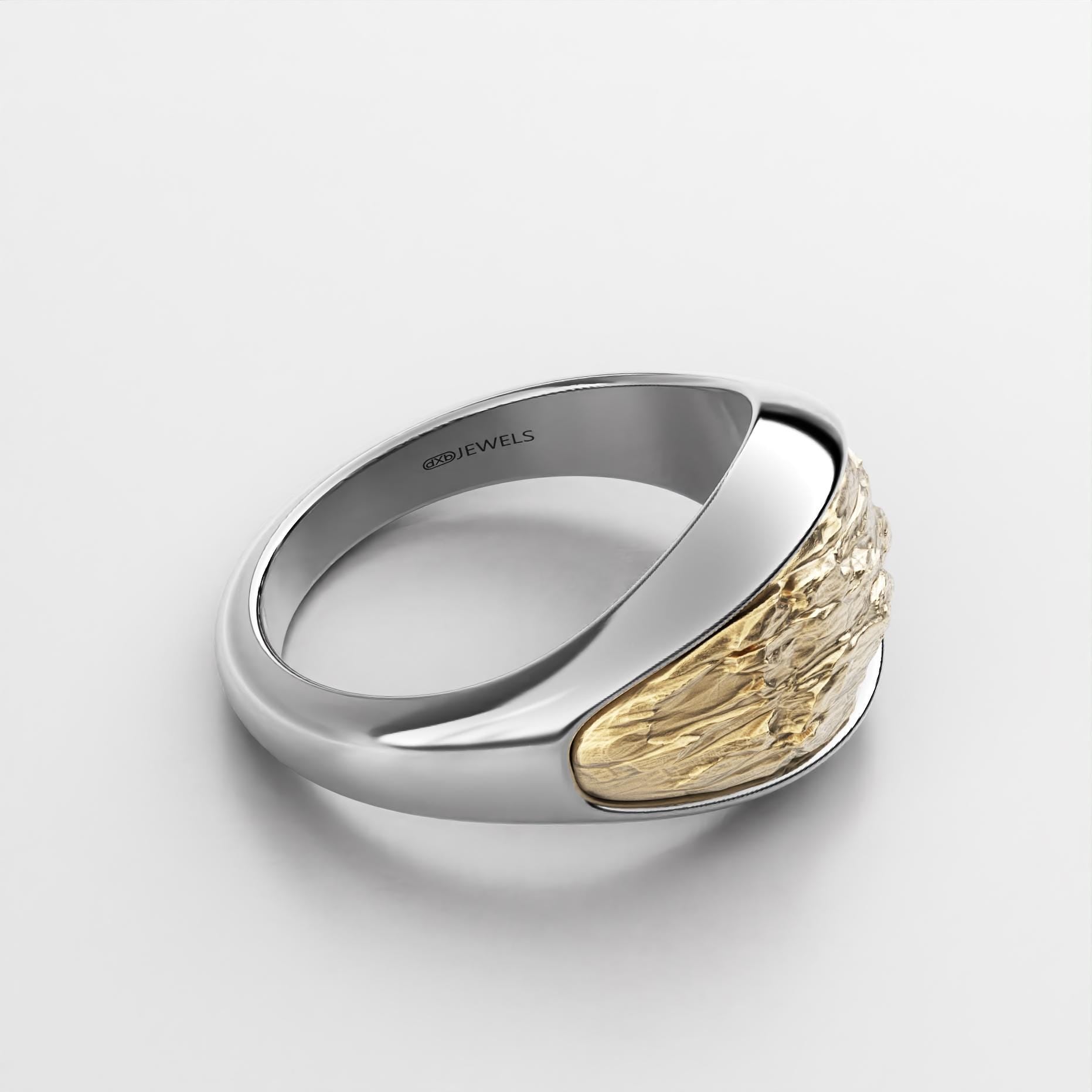 textured gold and silver statement ring, rugged overlay band, photo 1