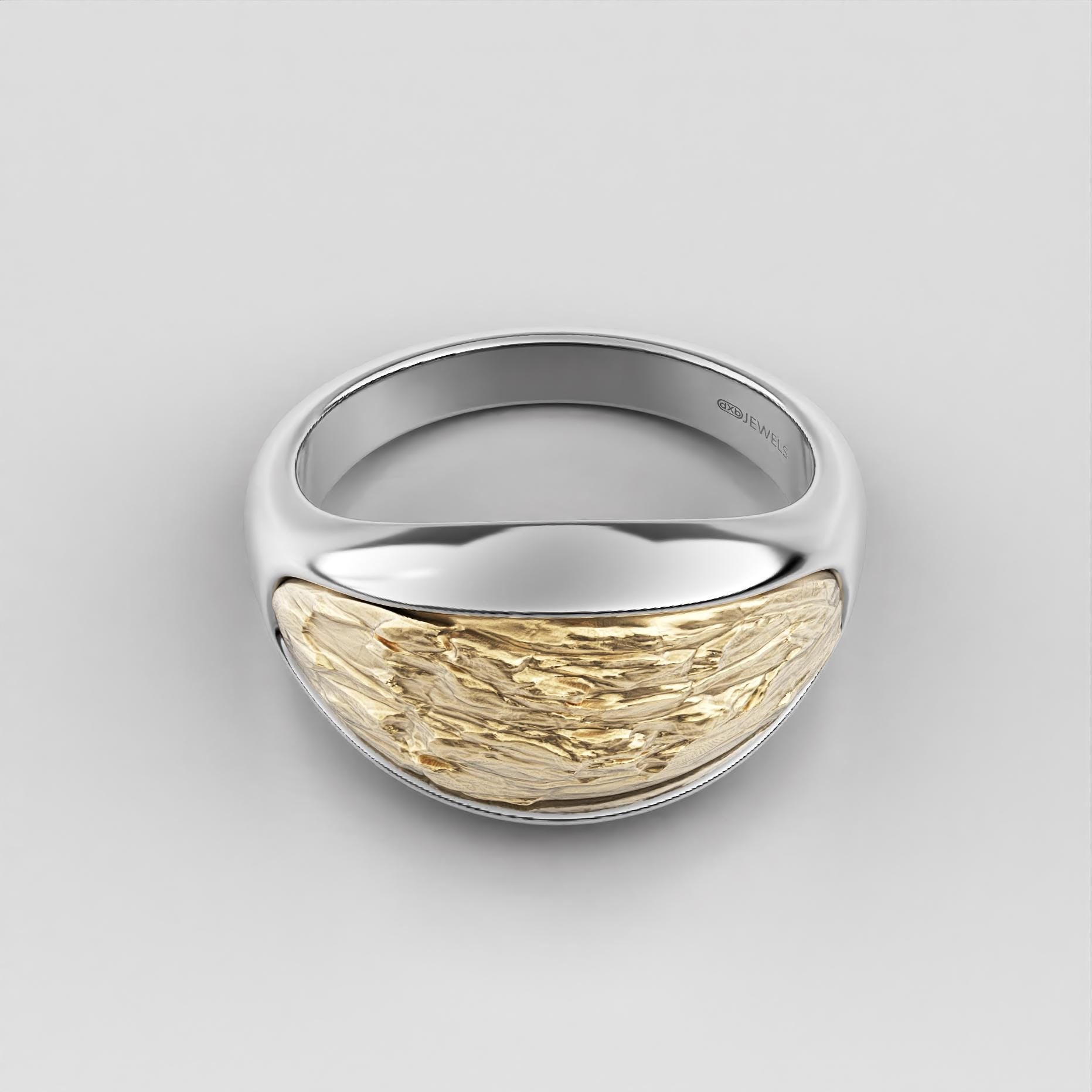 textured gold and silver statement ring, rugged overlay band, photo 3