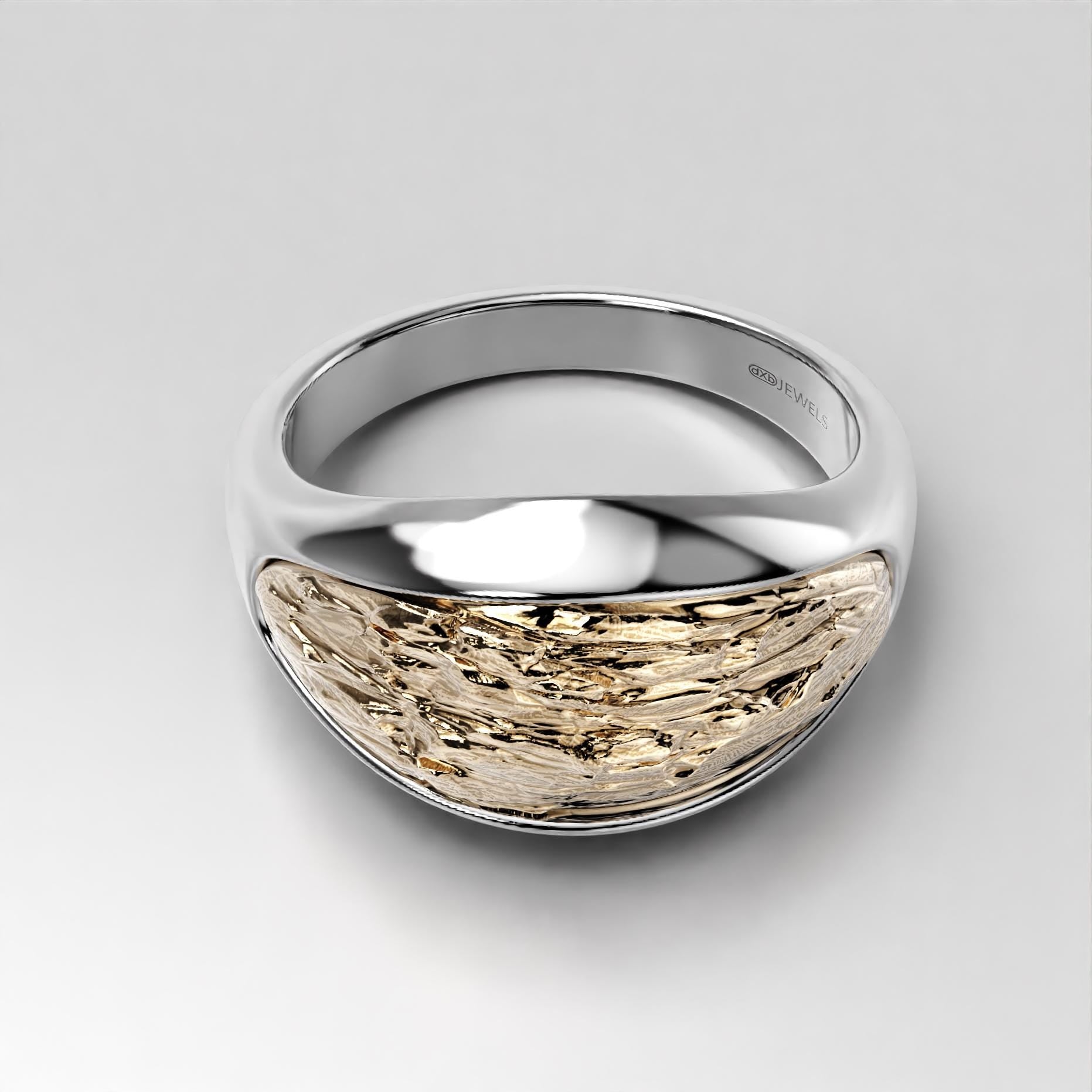 textured gold and silver statement ring, rugged overlay band, photo 6