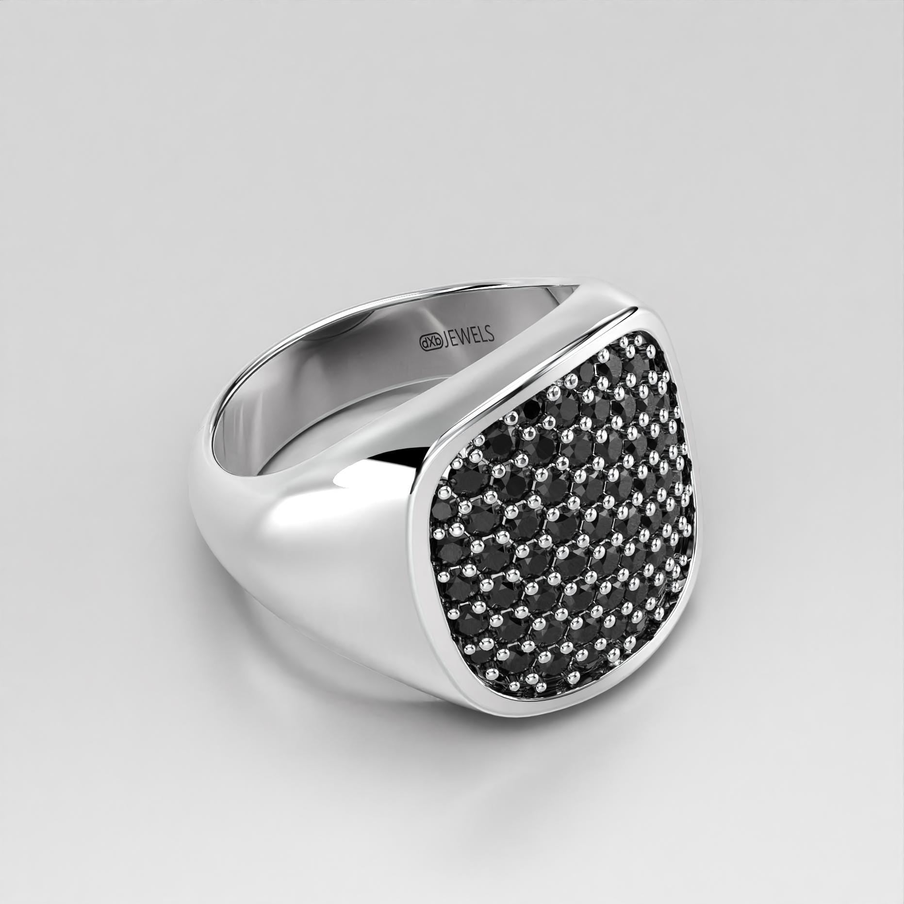 black pave cushion signet ring in sterling silver and gold, photo 1