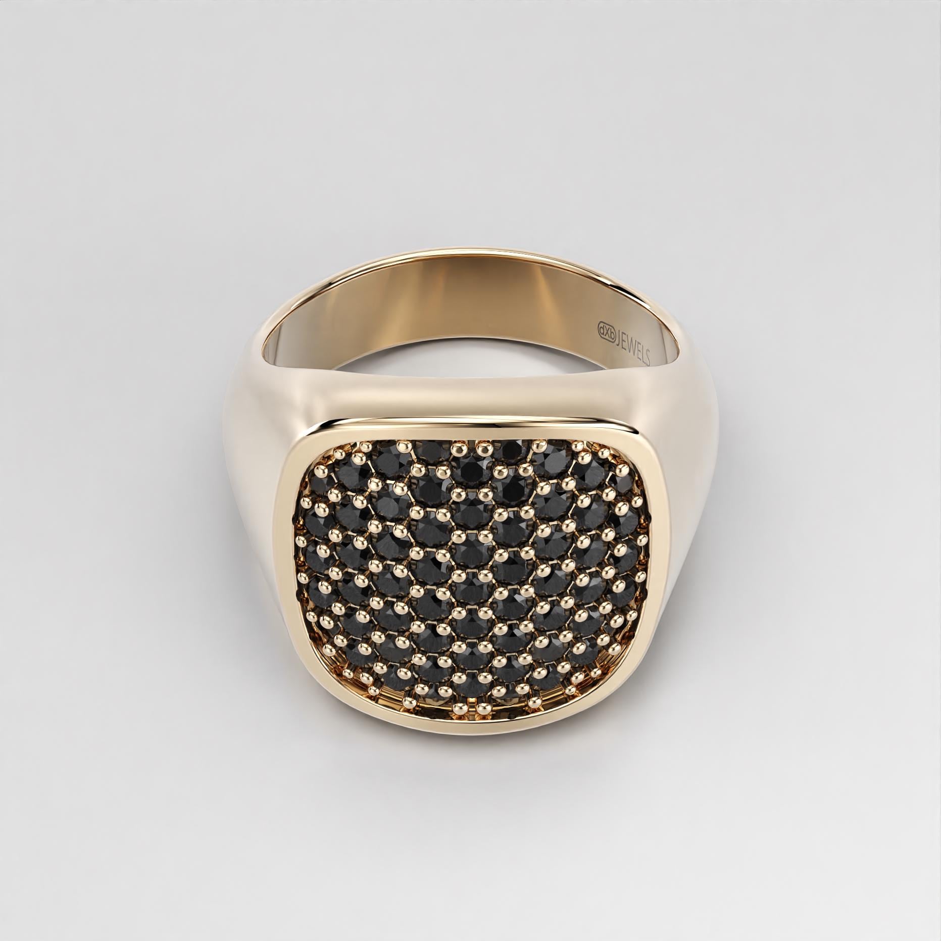 black pave cushion signet ring in sterling silver and gold, photo 6