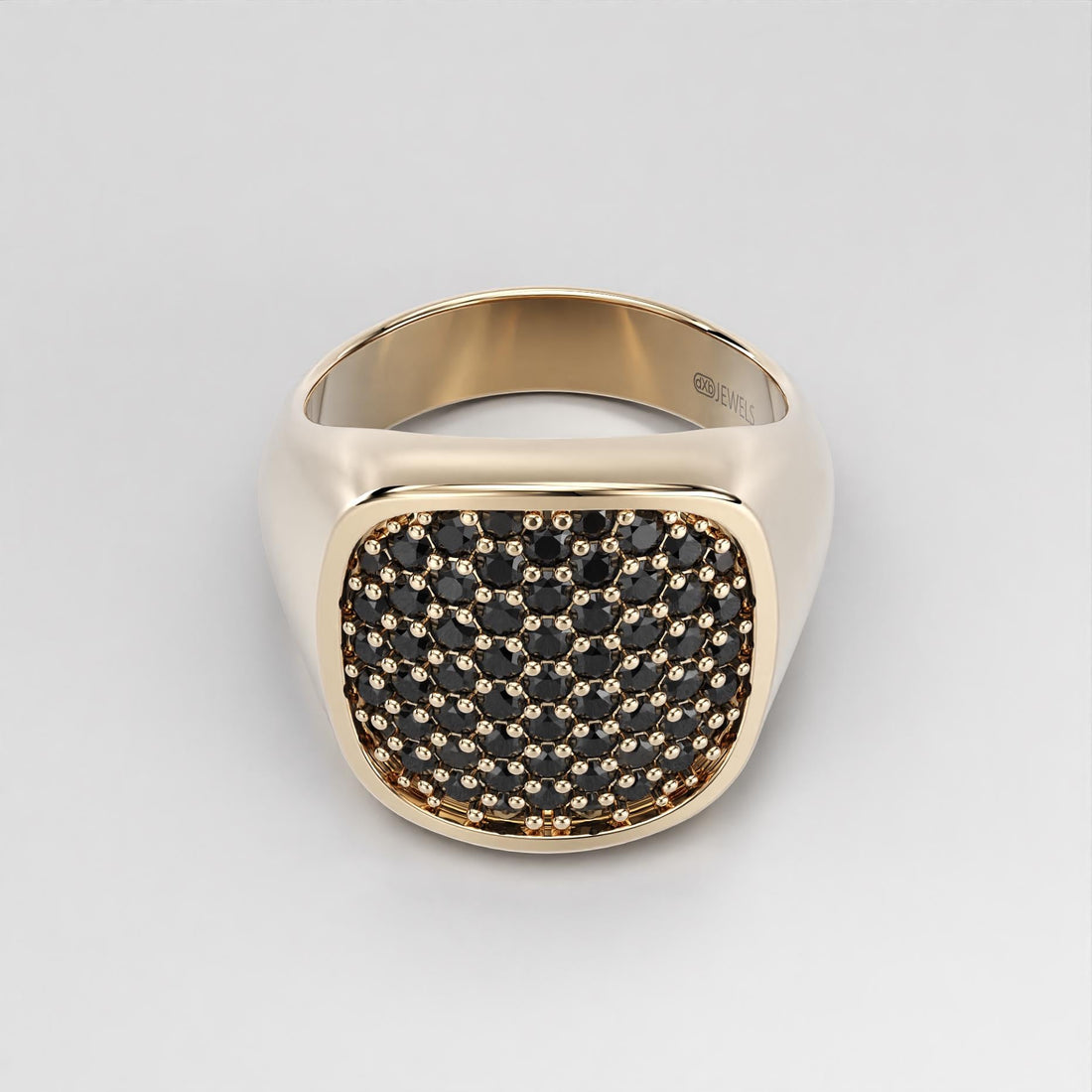 black pave cushion signet ring in sterling silver and gold, photo 6