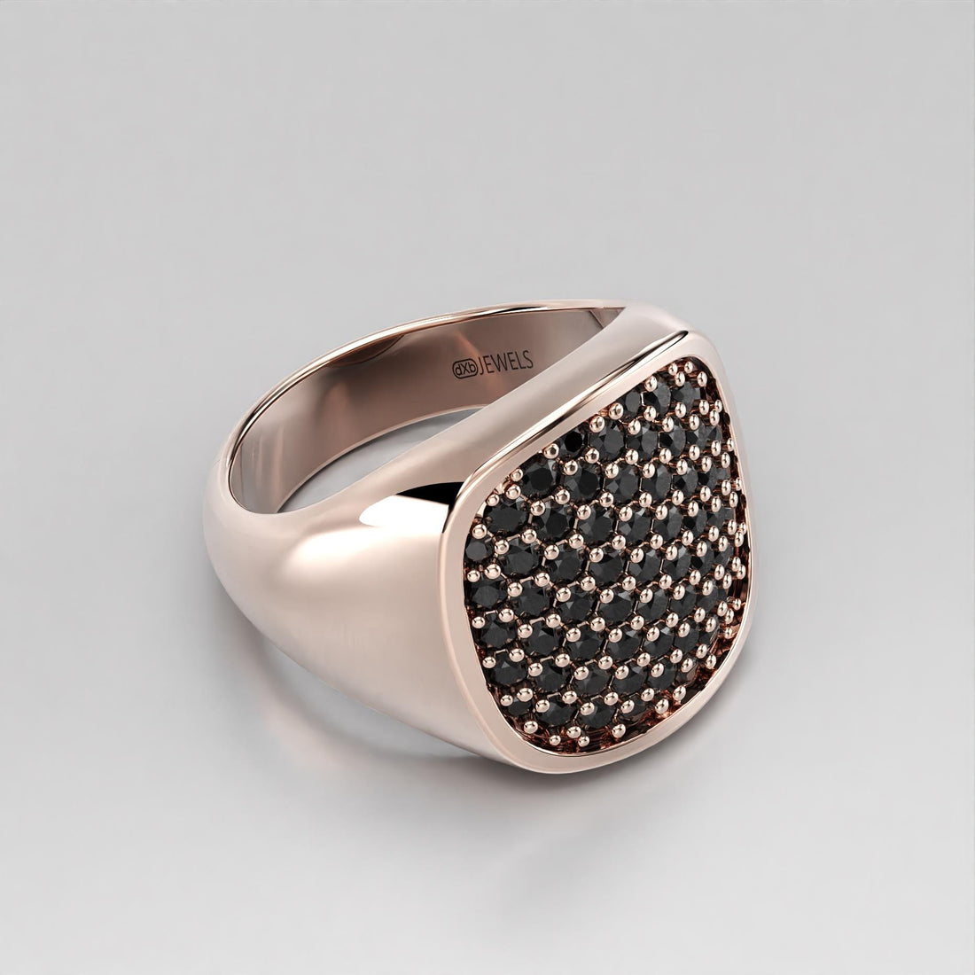 black pave cushion signet ring in sterling silver and gold, photo 8