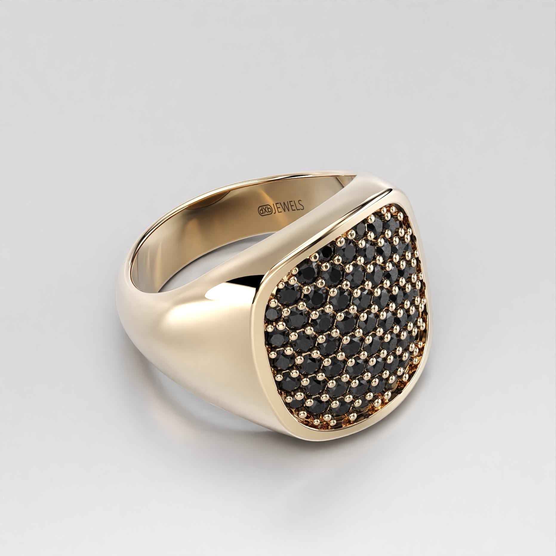 black pave cushion signet ring in sterling silver and gold, photo 7