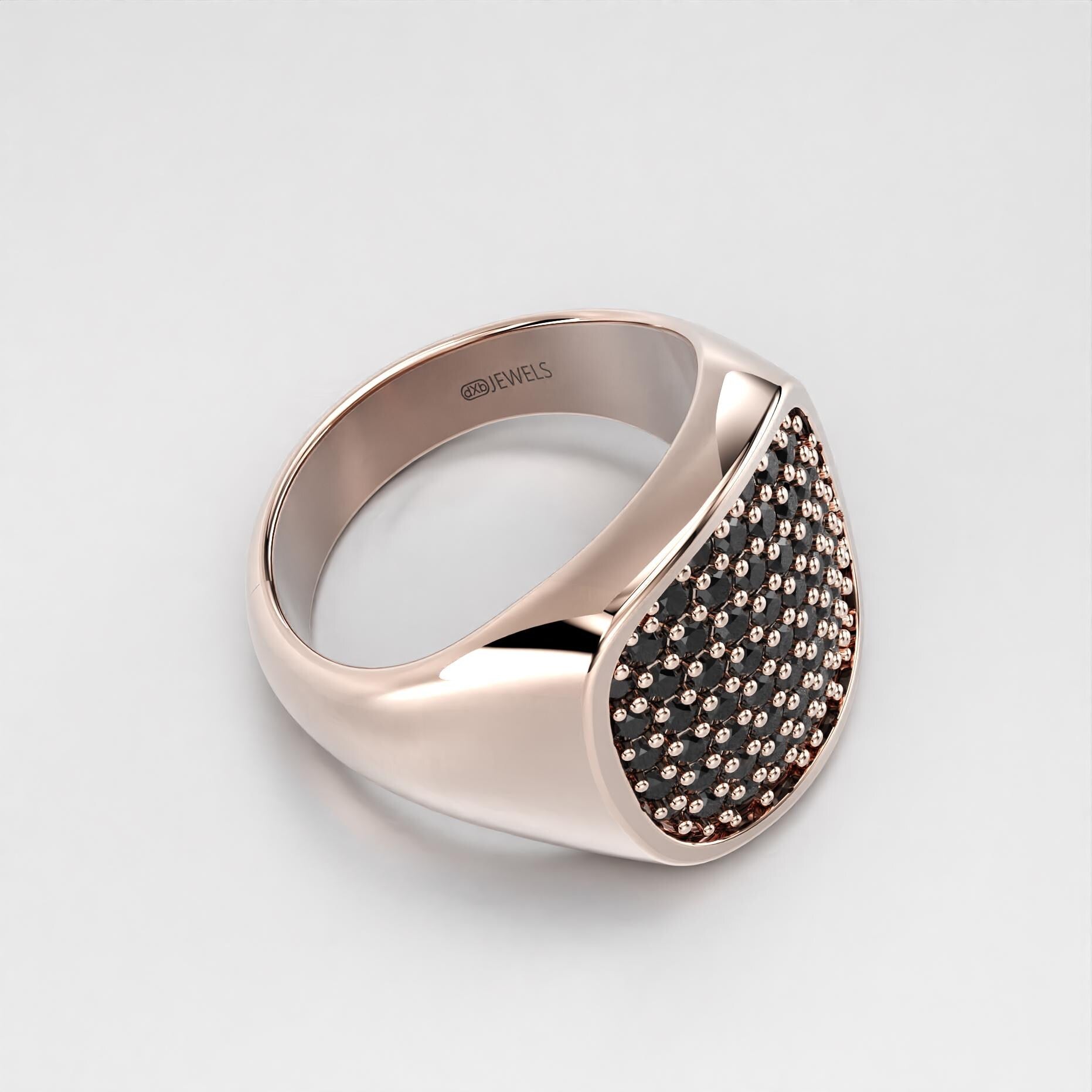 black pave cushion signet ring in sterling silver and gold, photo 10