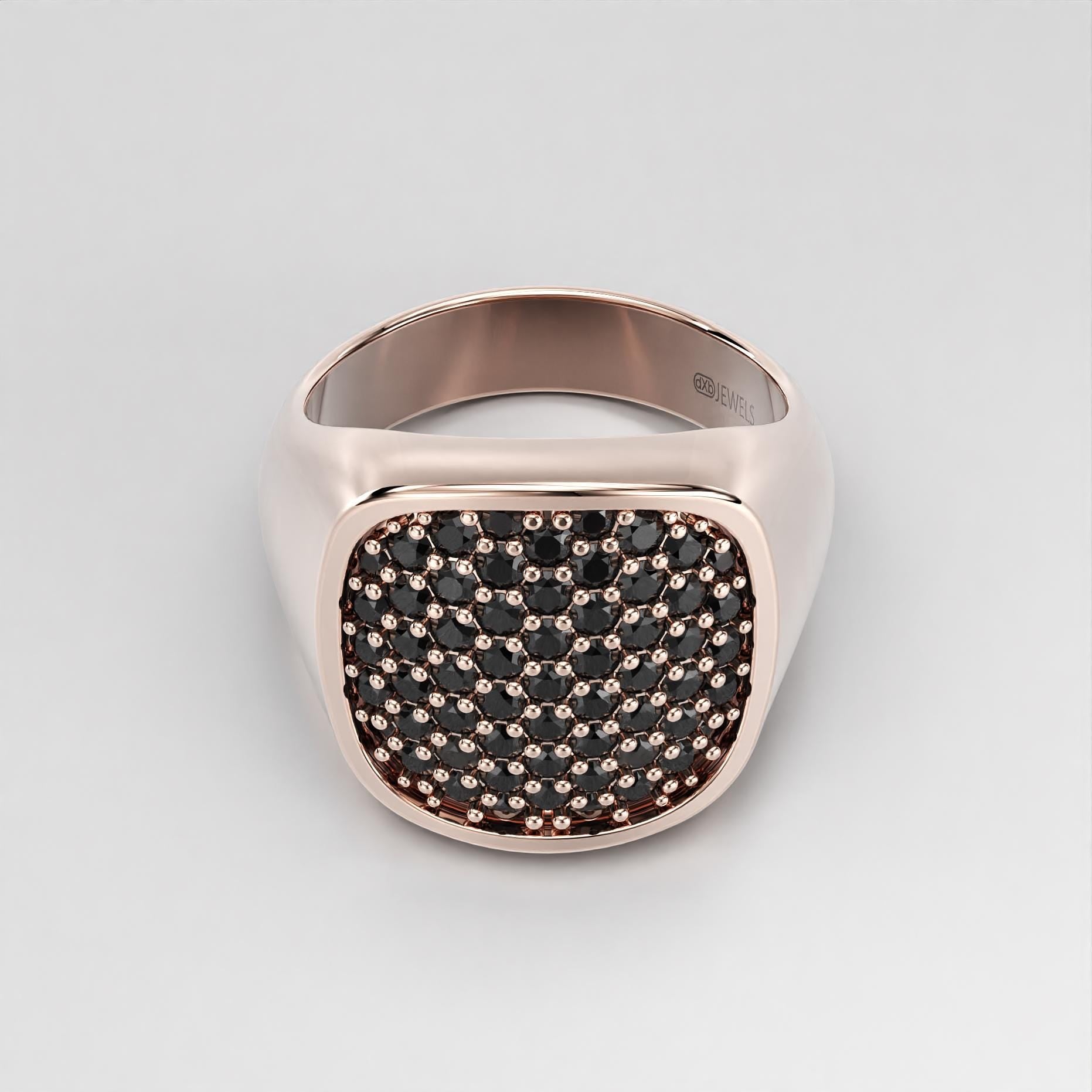 black pave cushion signet ring in sterling silver and gold, photo 9