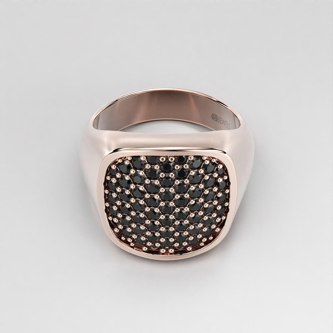 black pave cushion signet ring in sterling silver and gold, photo 9