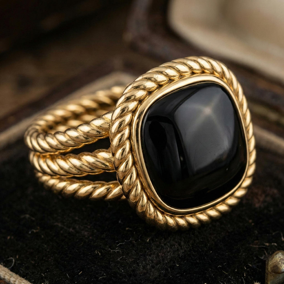 rope twist signet ring with black onyx in sterling silver, photo 7